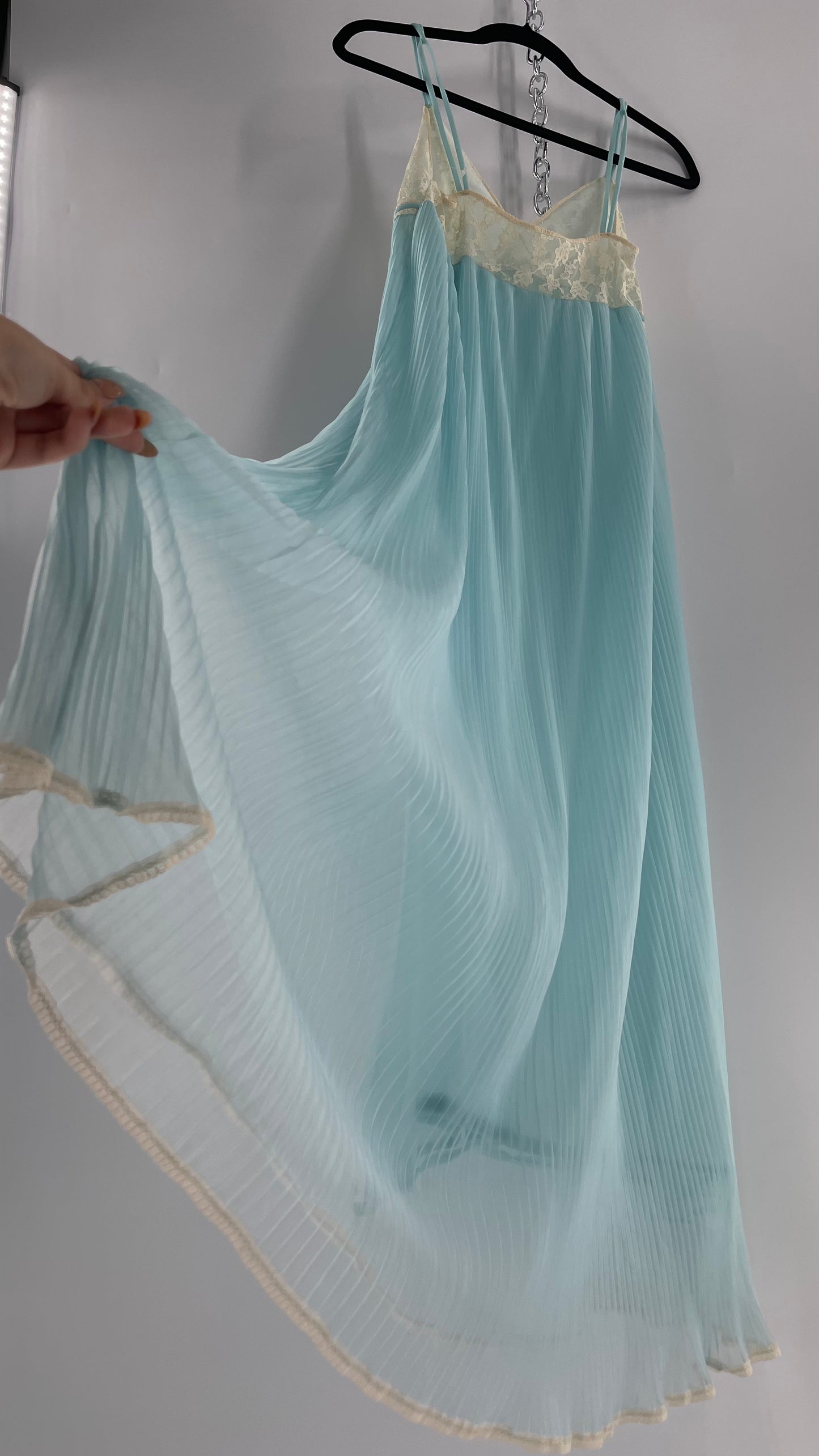 Vintage 1960s Baby Blue Nightgown Maxi Dress (Small)