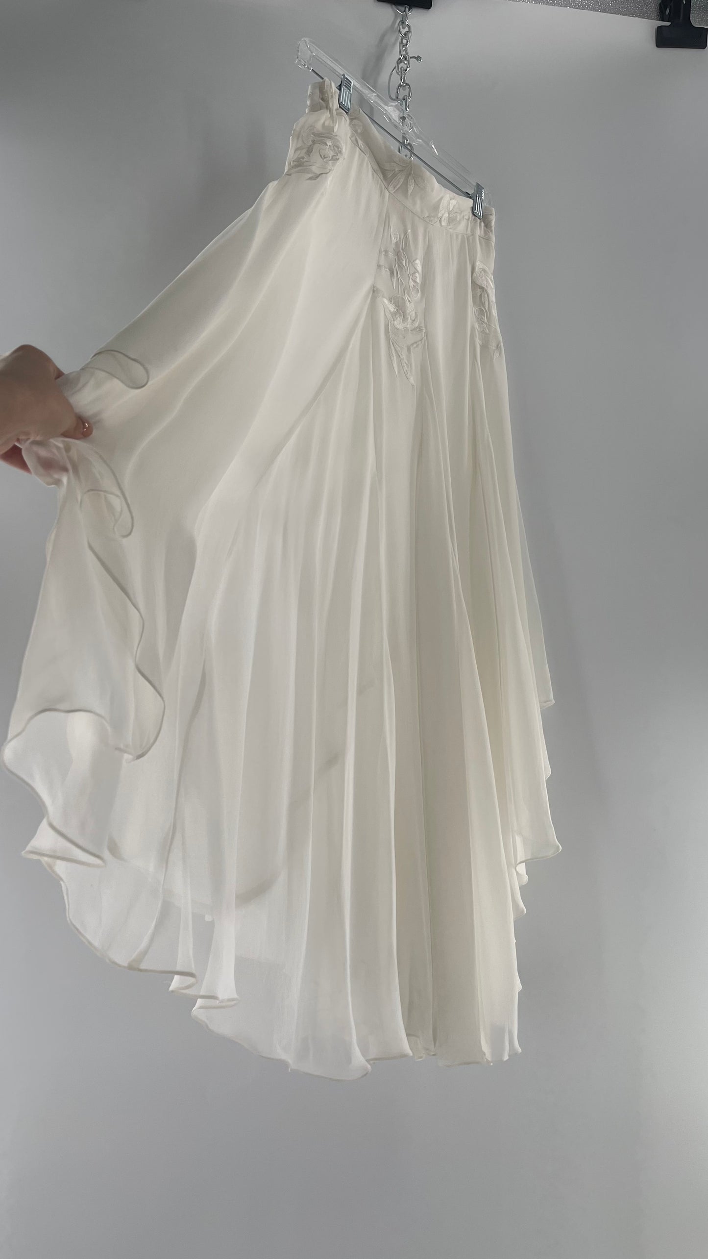 ROCOCO SAND White Hankerchief Hem Skirt with Embroidered Waistline (Medium)