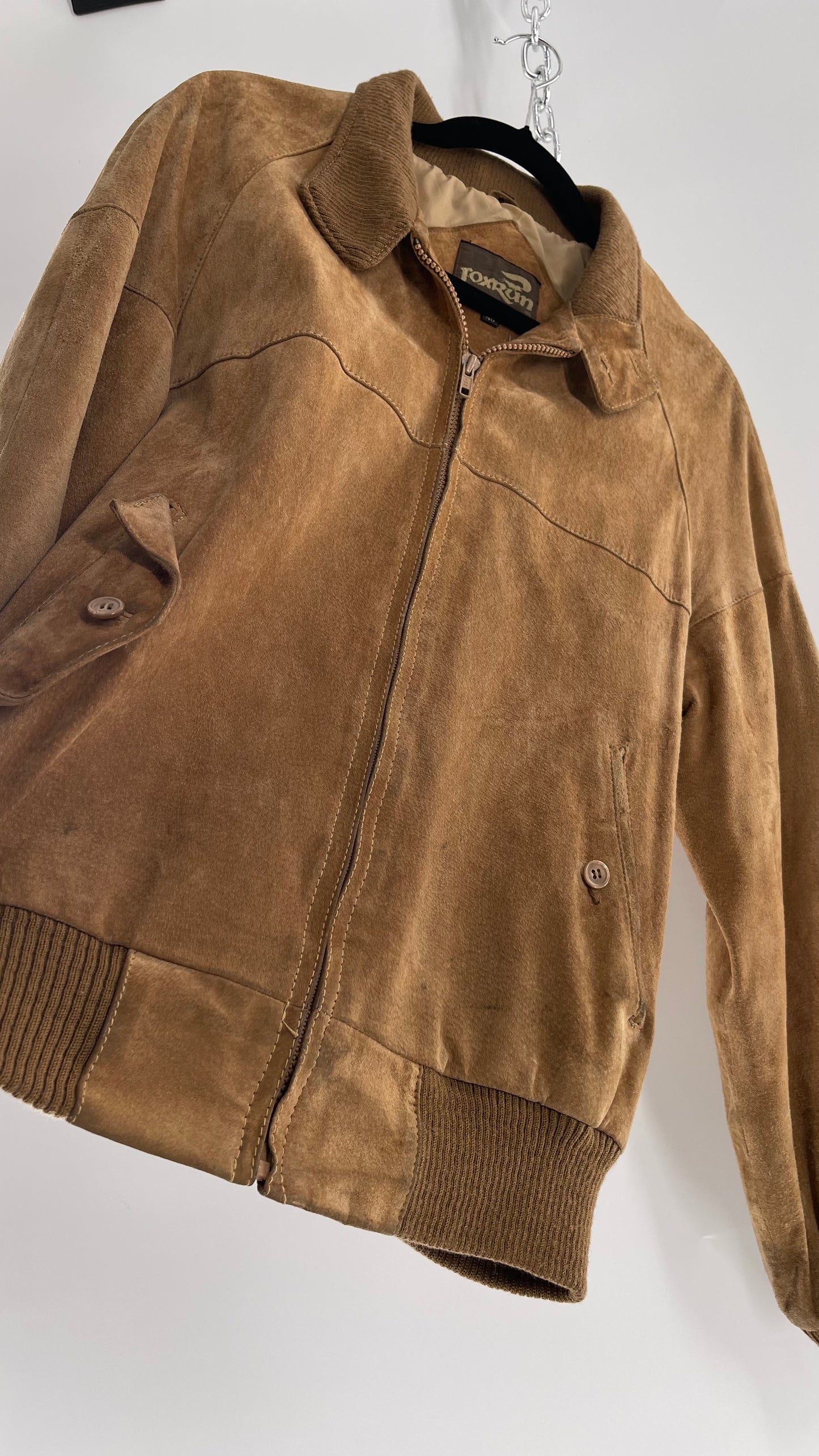 Vintage FOXRUN Caramel Brown Suede Bomber Jacket (40)