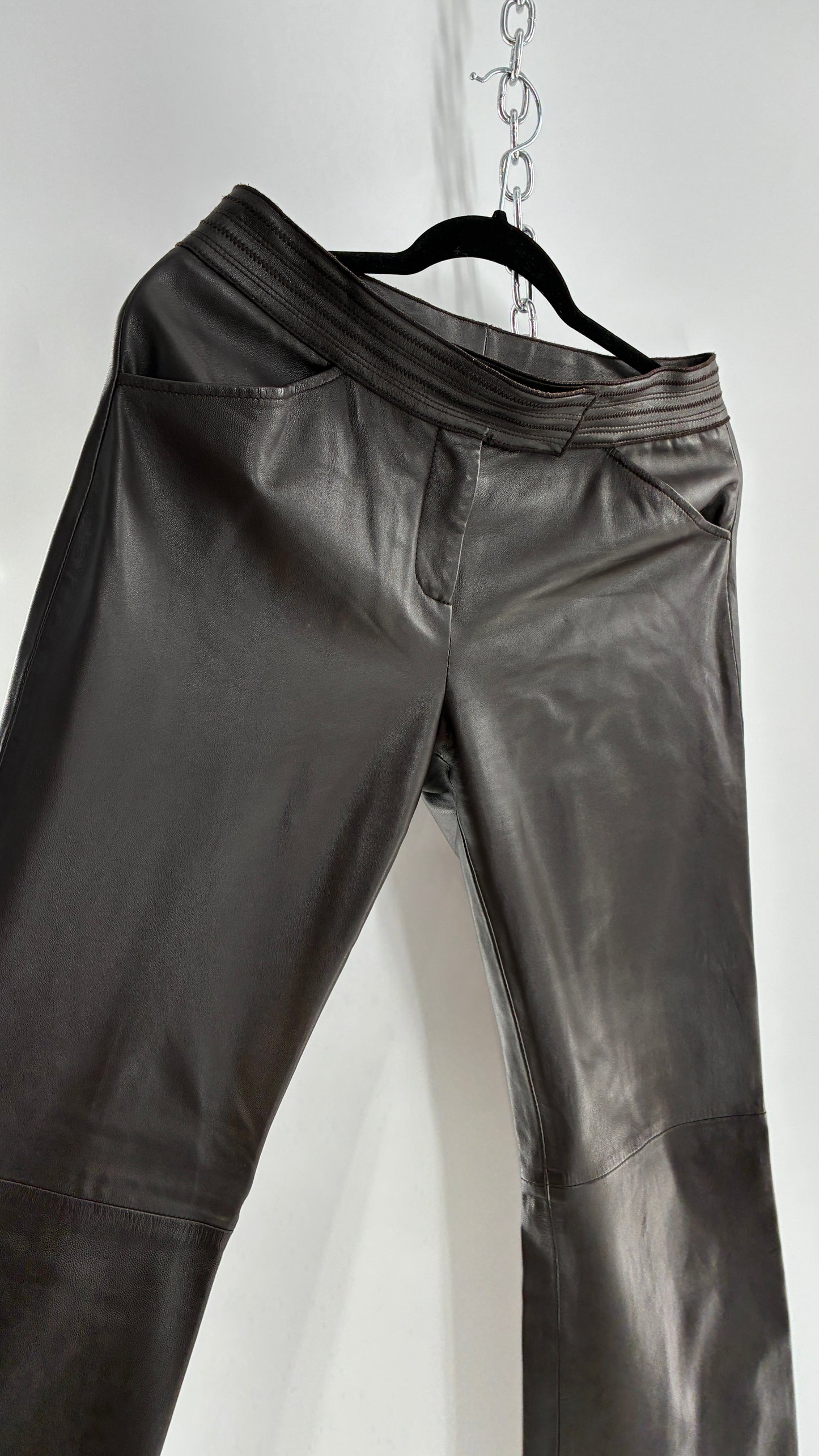 Vintage ETCETERA Deep Brown Low Waisted Embroidered, Side Closure Pants with Bootcut Hem (4)