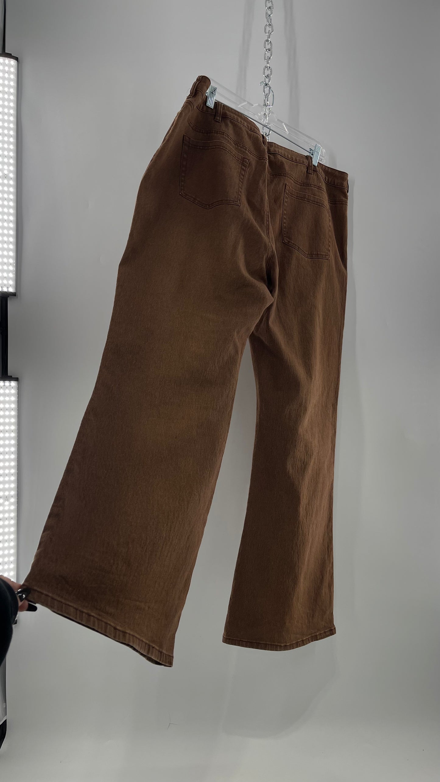 Vintage Midnight Velvet Embroidered + Beaded Brown Flares (18W)