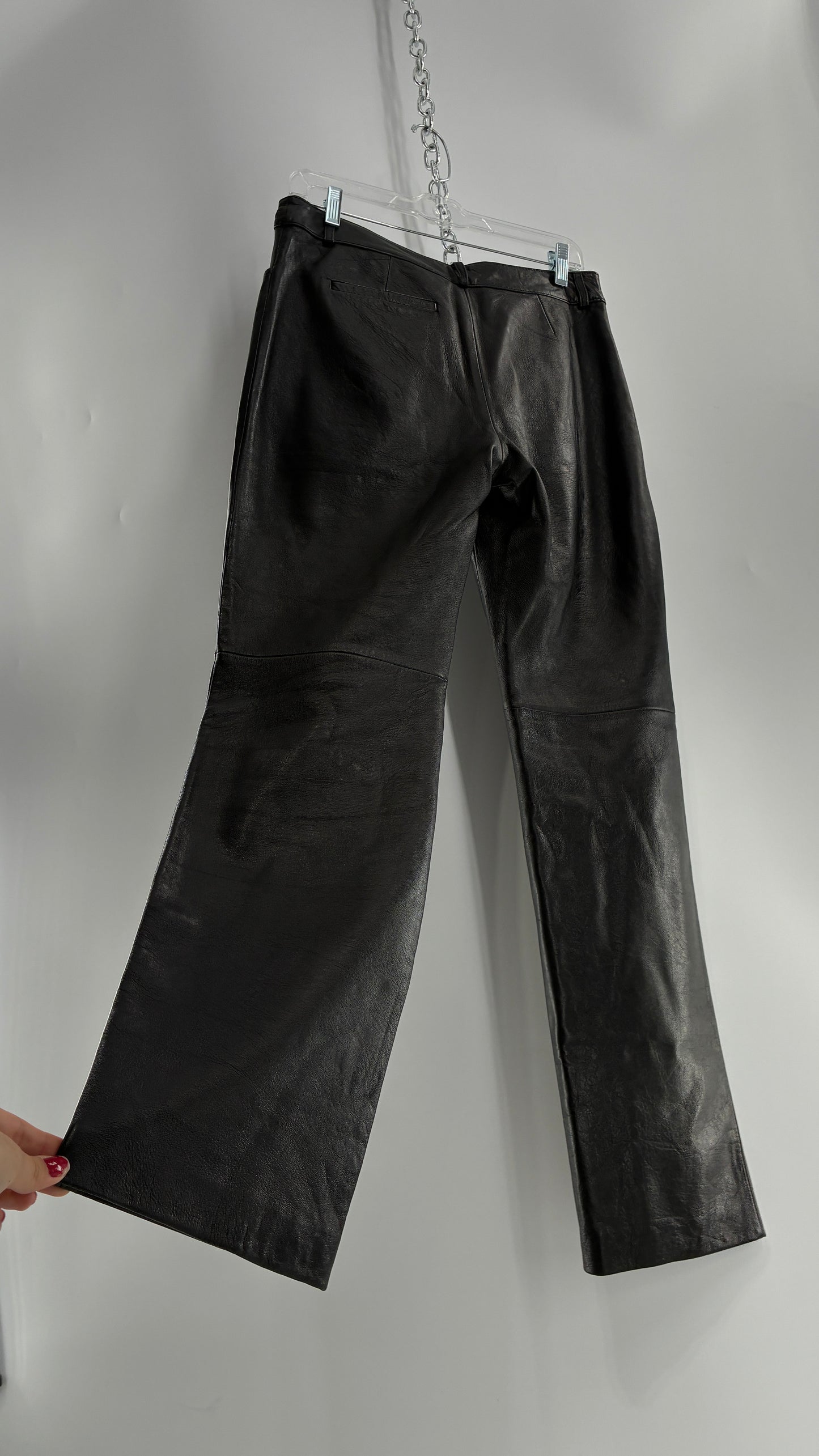 Vintage INC Black Soft Genuine Leather Side Closure Pants (6)