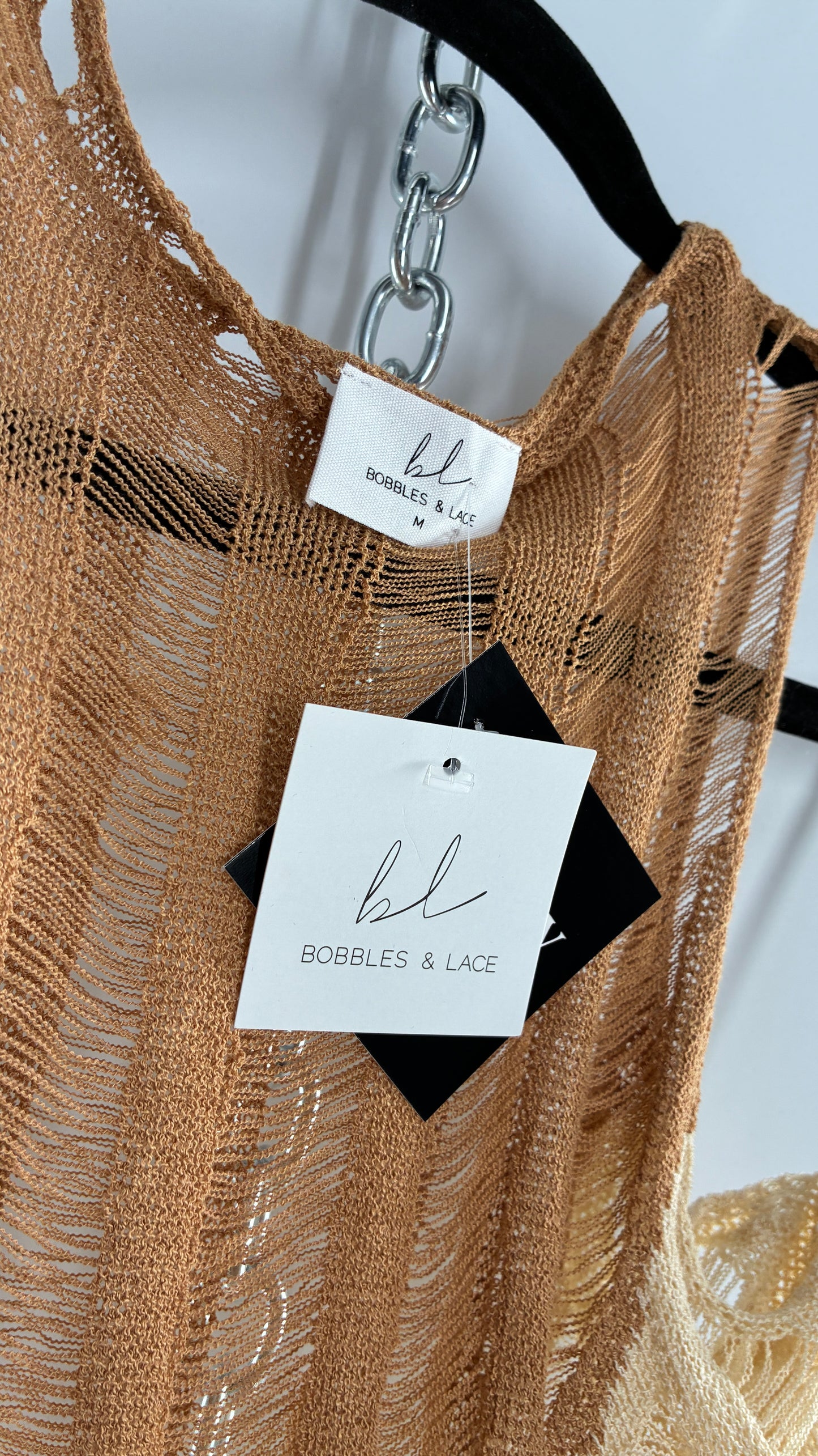 Bobbles & Lace Mocha and Nude Knit Maxi Gown with Tags Attached (Medium)