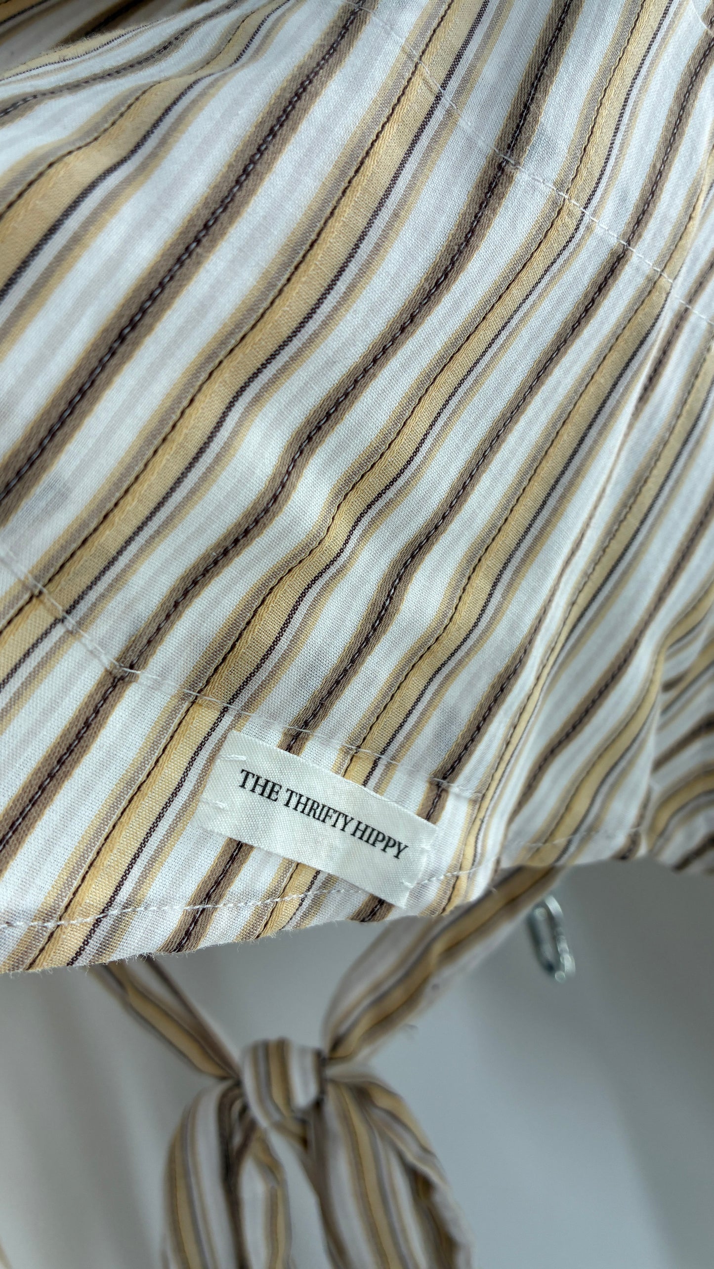 Vintage VAN HEUSEN Reworked Button Front Backless Mustard Yellow, Brown Striped Blouse (One Size)