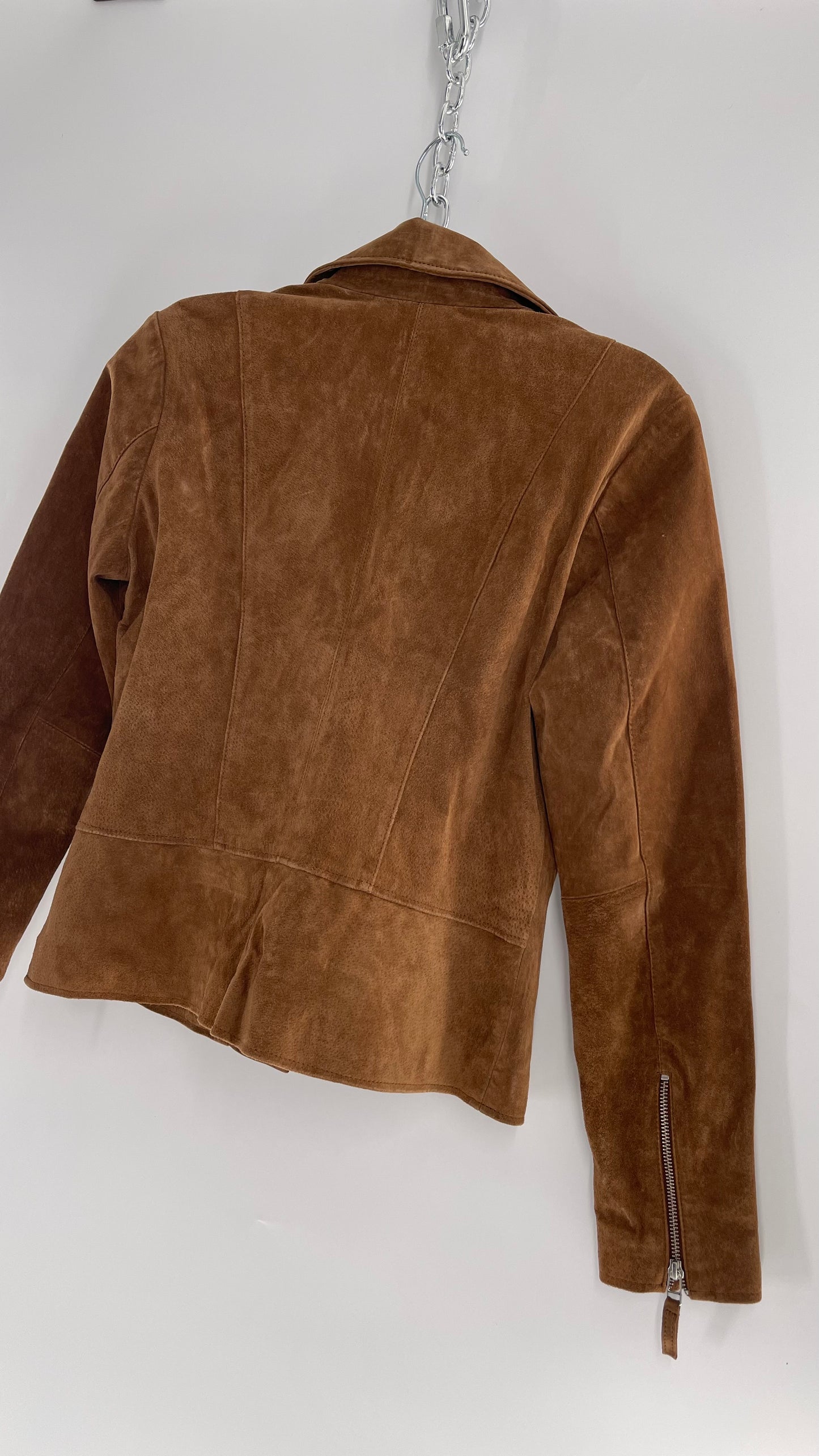 Vintage ESCALIER Brown Genuine Leather Suede Motorcycle Jacket with Heavy Duty Zippers (Medium)