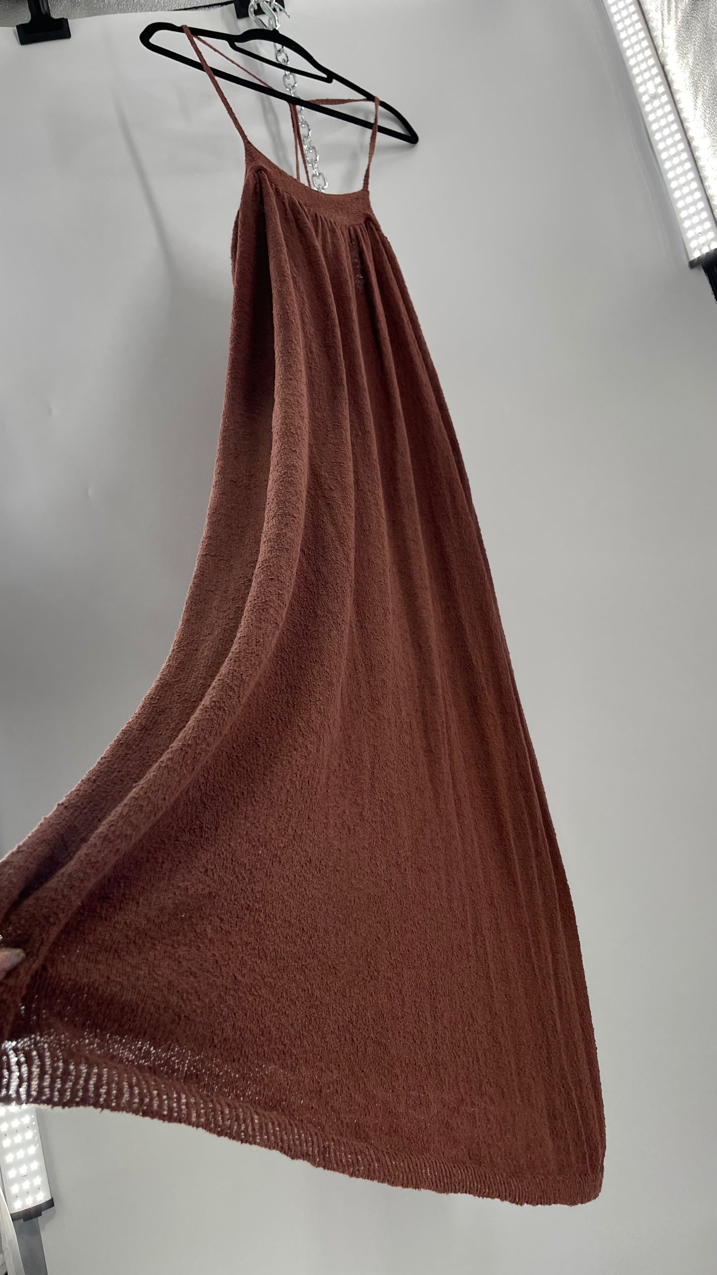 Free People Slinky Textured Brown Knit Full Length Dress (Small)