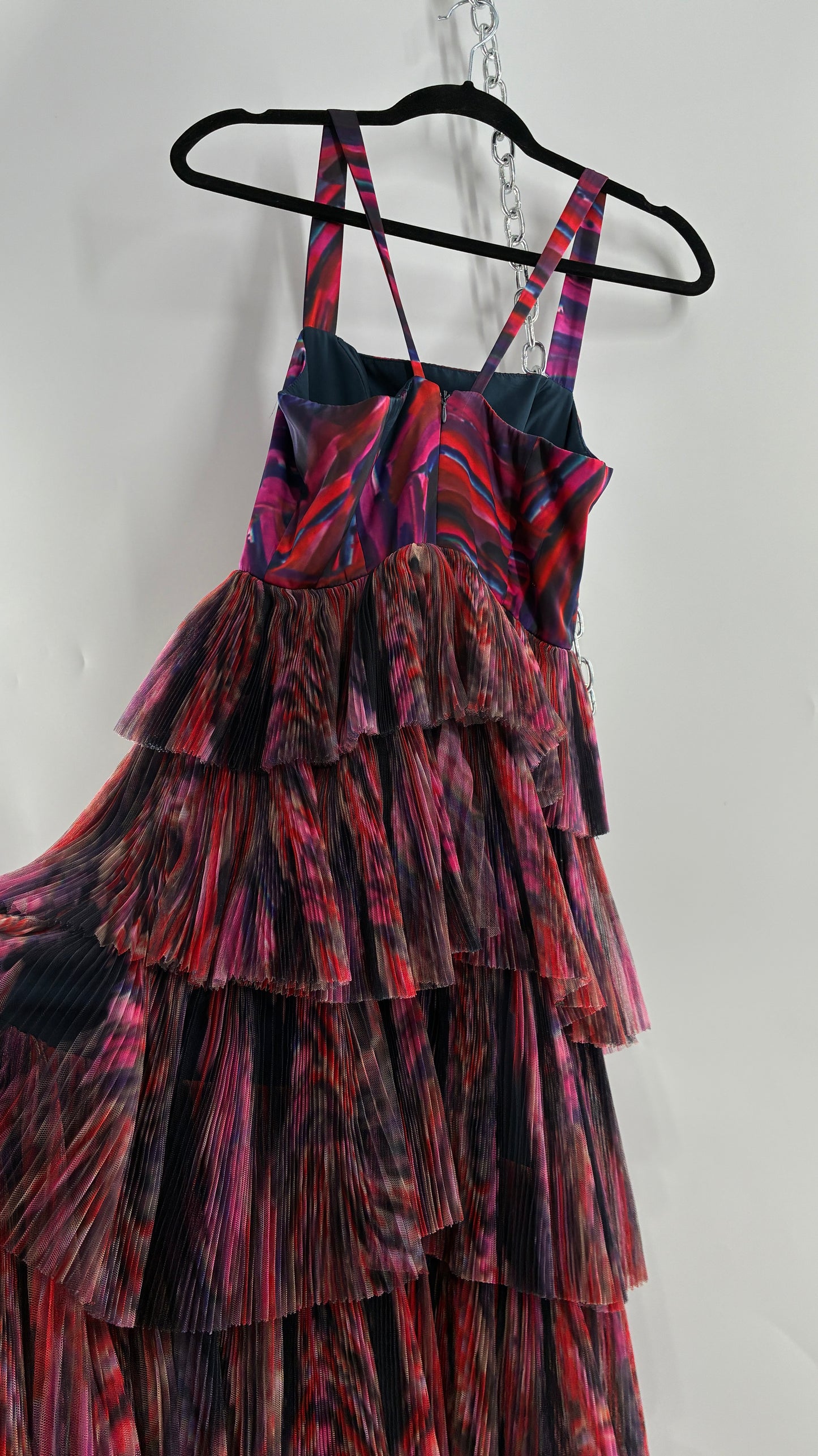 HUTCH Ruffled Maxi Gown Graphic Navy Blue, Fuchsia (2P,4)