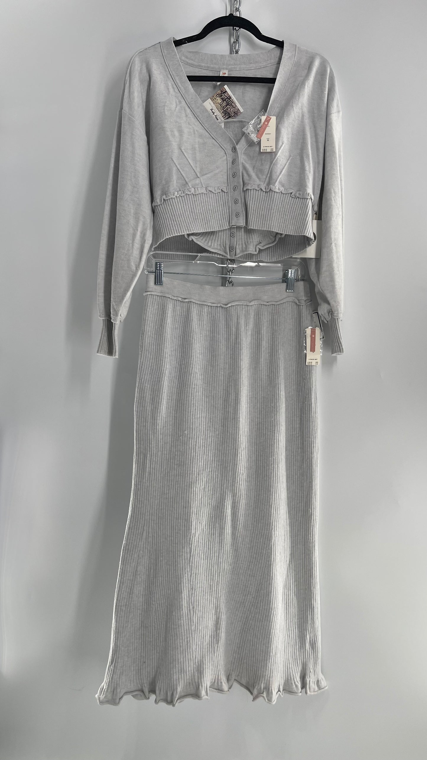 Daily Practice x Anthropologie 3-Piece Knit Loungewear Set: Button-front Tank, Cardigan and Skirt with Tags Attached (Medium)
