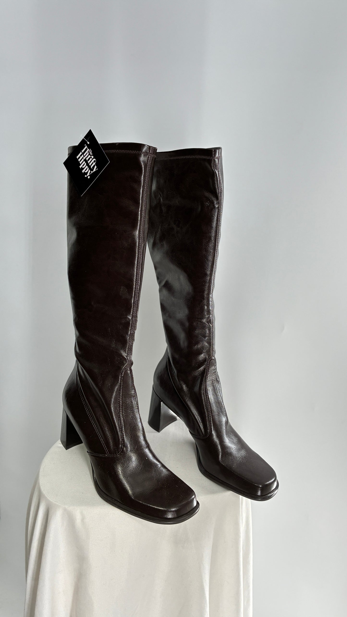 Vintage FRANCO SARTO Made in Brazil Square Toe Knee High Boots with Block Heel (8.5)