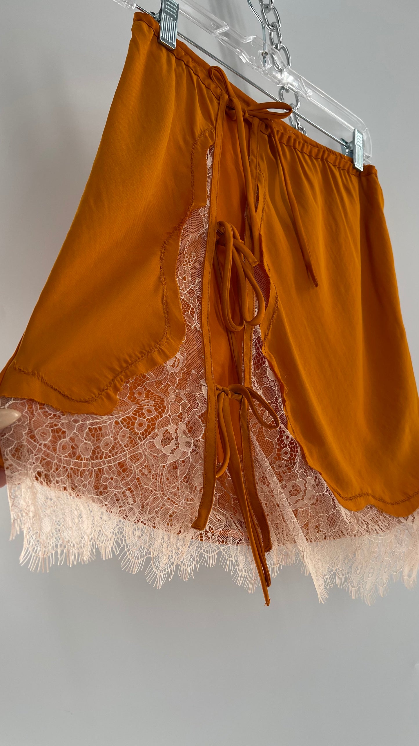 Free People Orange Lace Trim Silky Mini Skirt (Medium)
