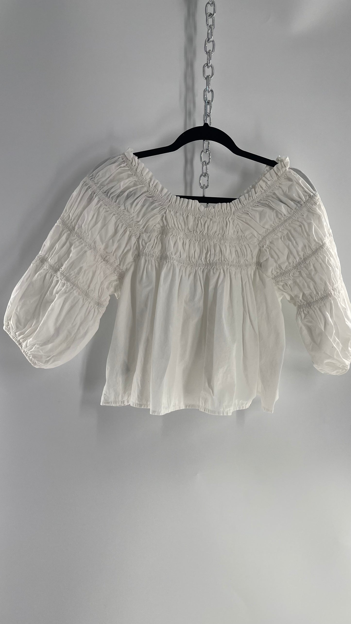 Free People White Smocked Blouse (XS)