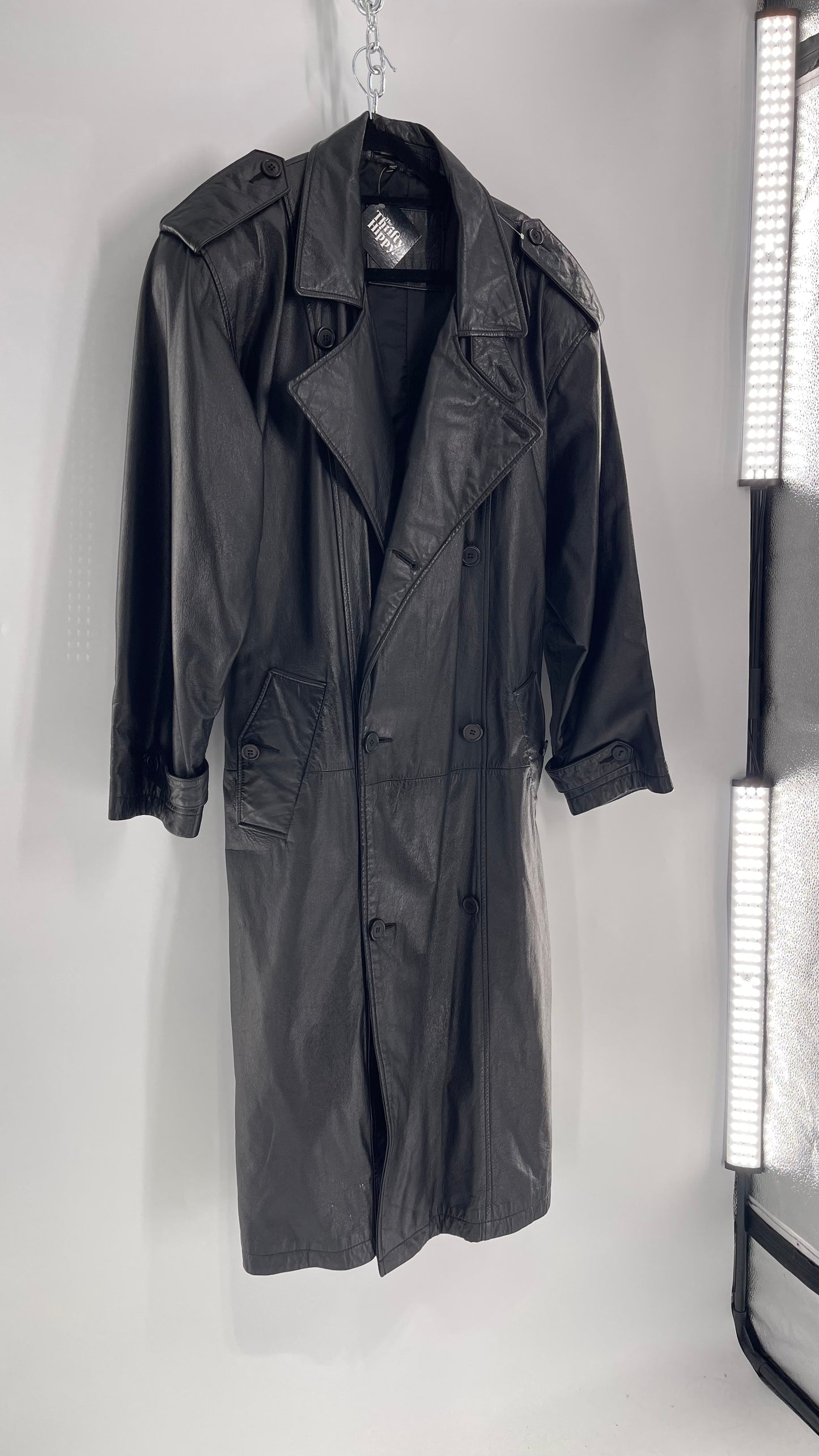 Georgetown Vintage Black Leather Trench Coat (Medium)