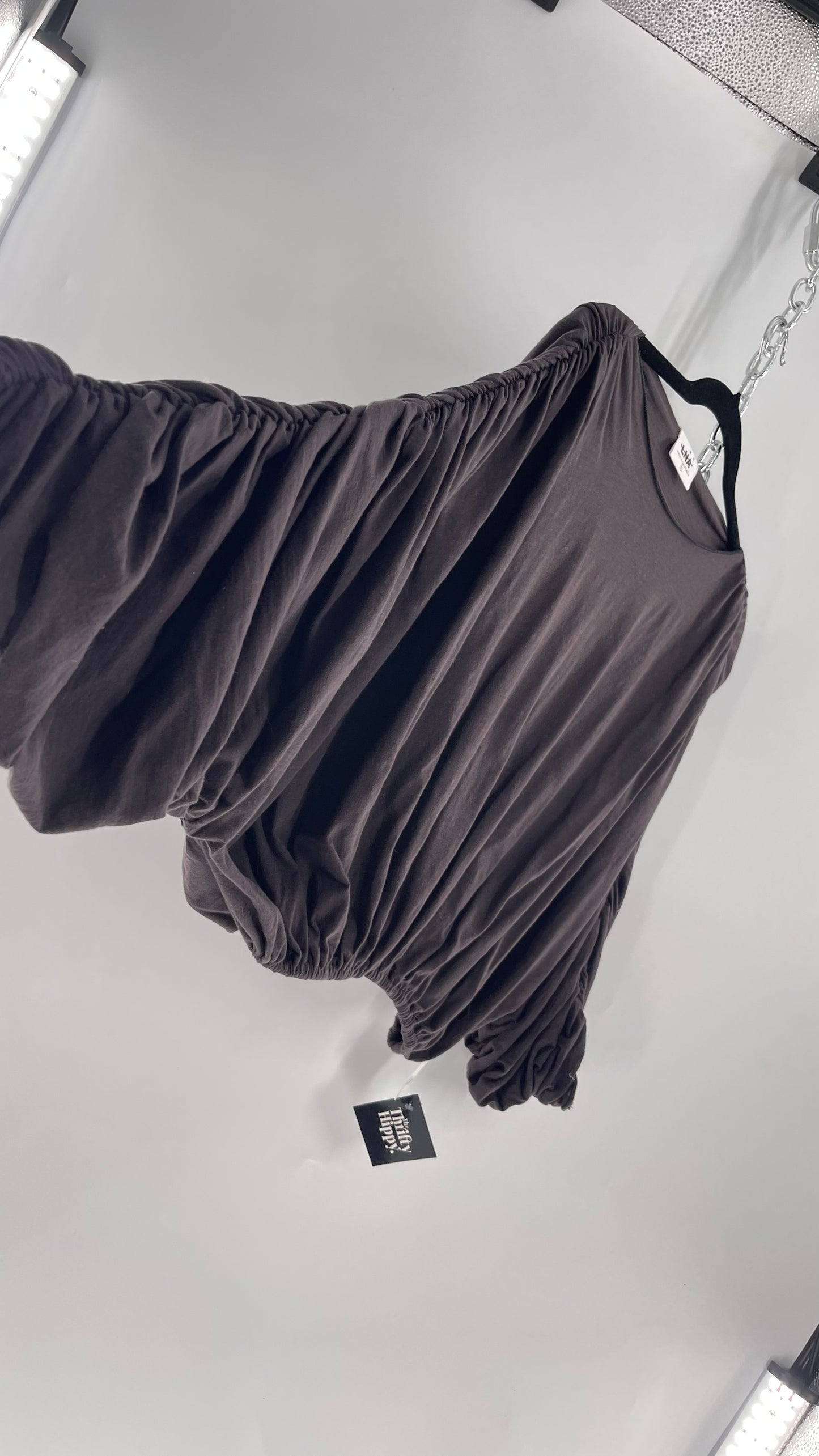 LNA California Made Free People Distopian Dark Grey Drape, Slouchy Ruched Long Sleeve with Tags Attached (Small)