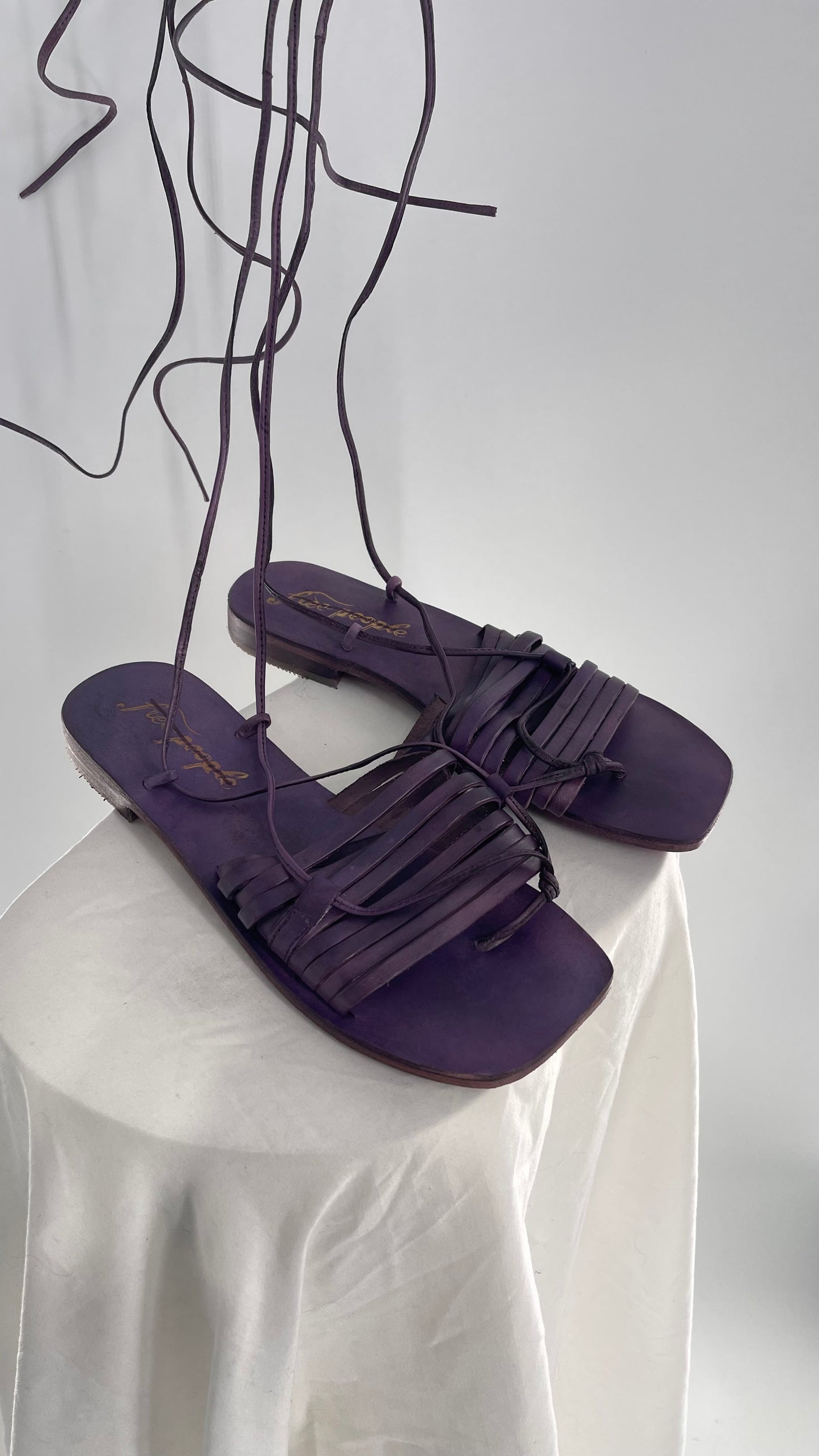 Free People Purple Cami Leather Wrap Around Gladiator Style Sandal (38)