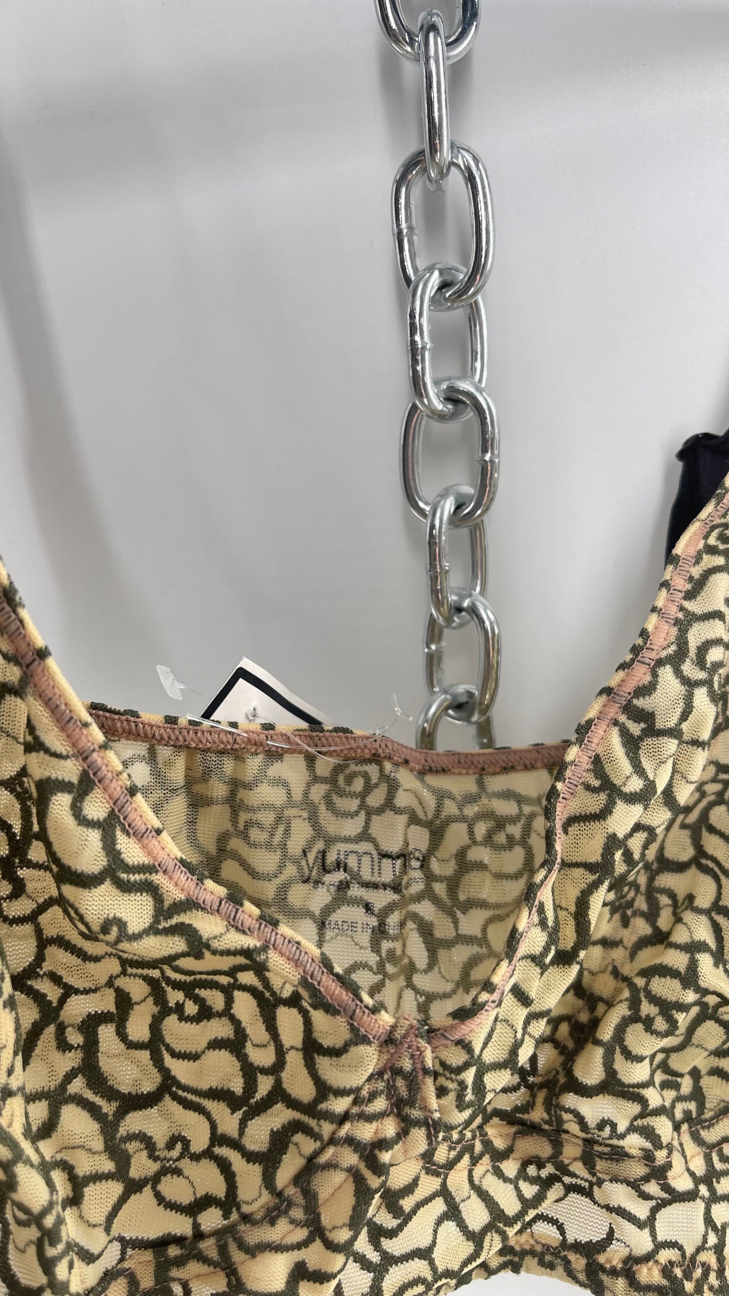 Yummie Black/Beige Rose Embroidered Mesh Bralette (Small)