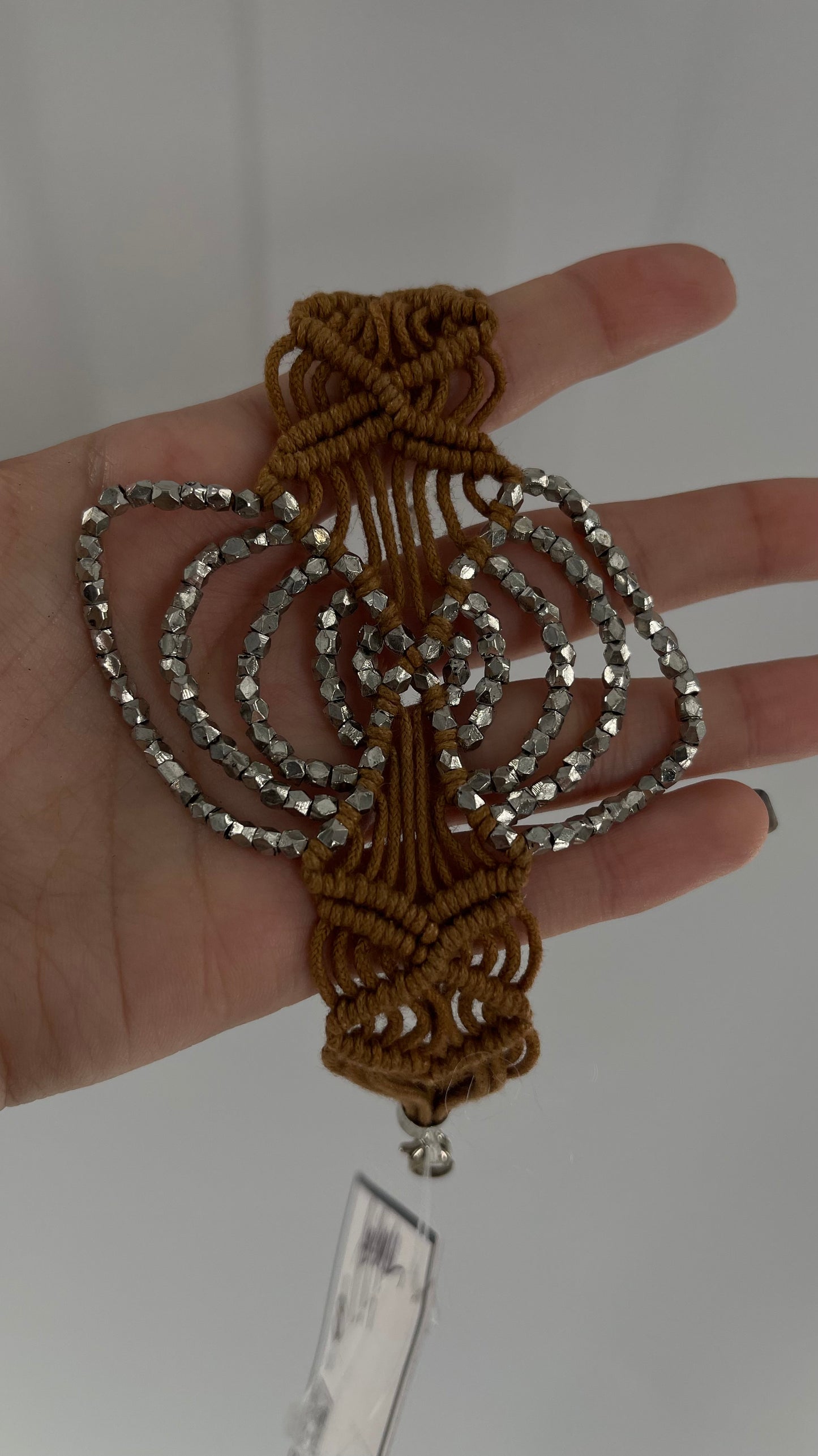Free People Macrame Bracelet with Silver Metal Butterfly