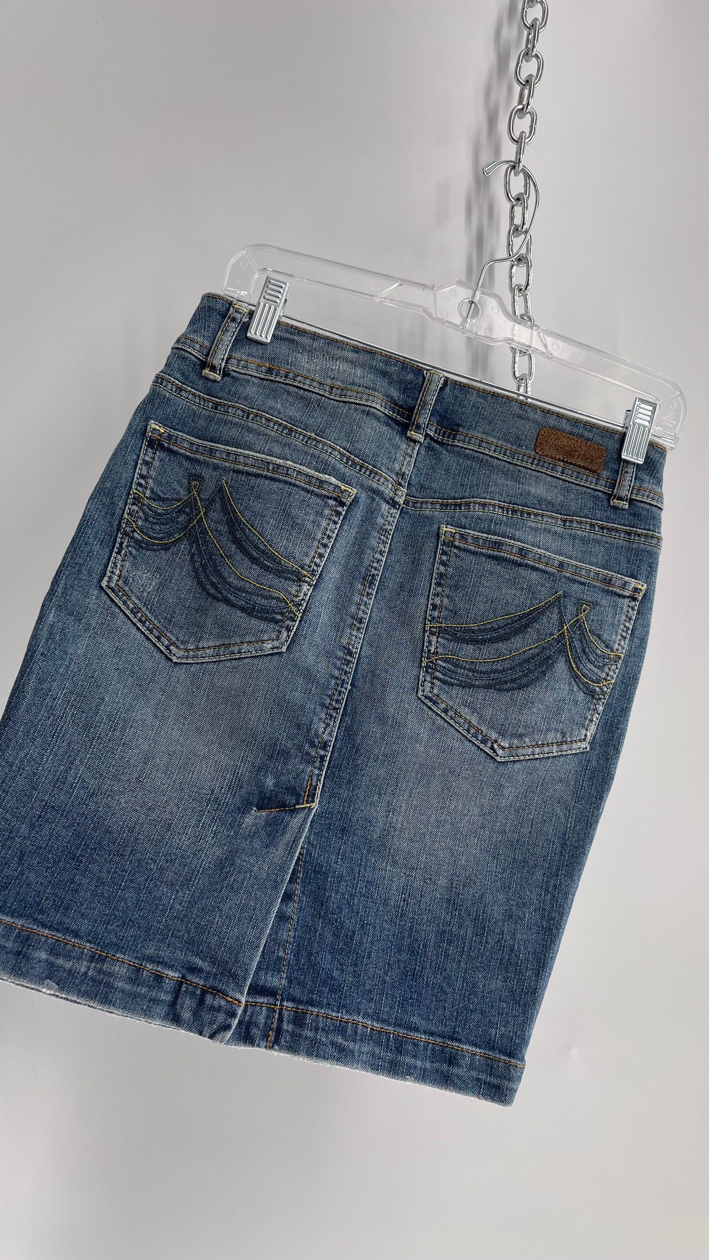 DKNY Denim Low Rise Skirt with Side Slit Pockets (0)
