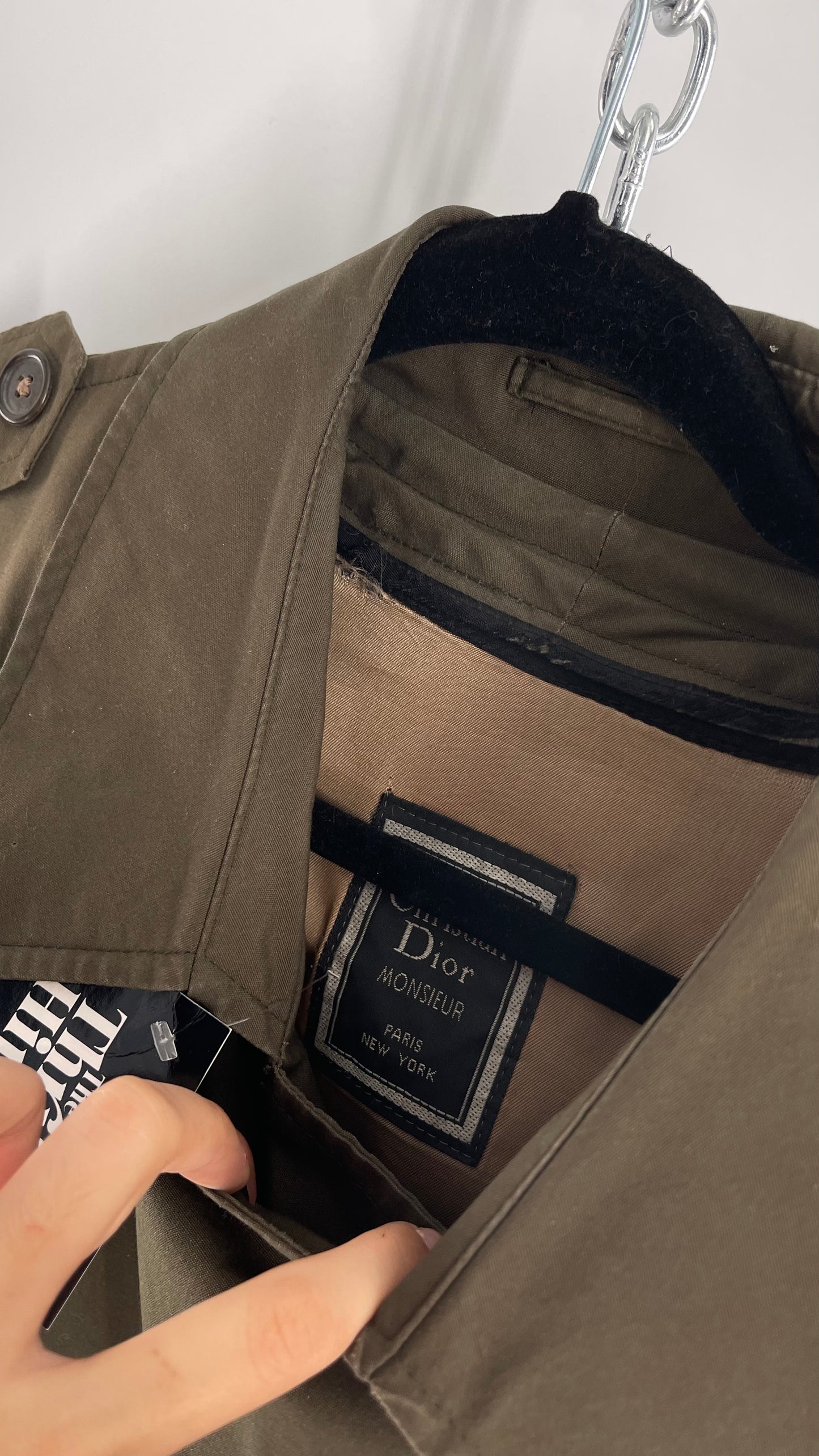 Vintage Christian Dior Olive Green Trench Coat (42L)