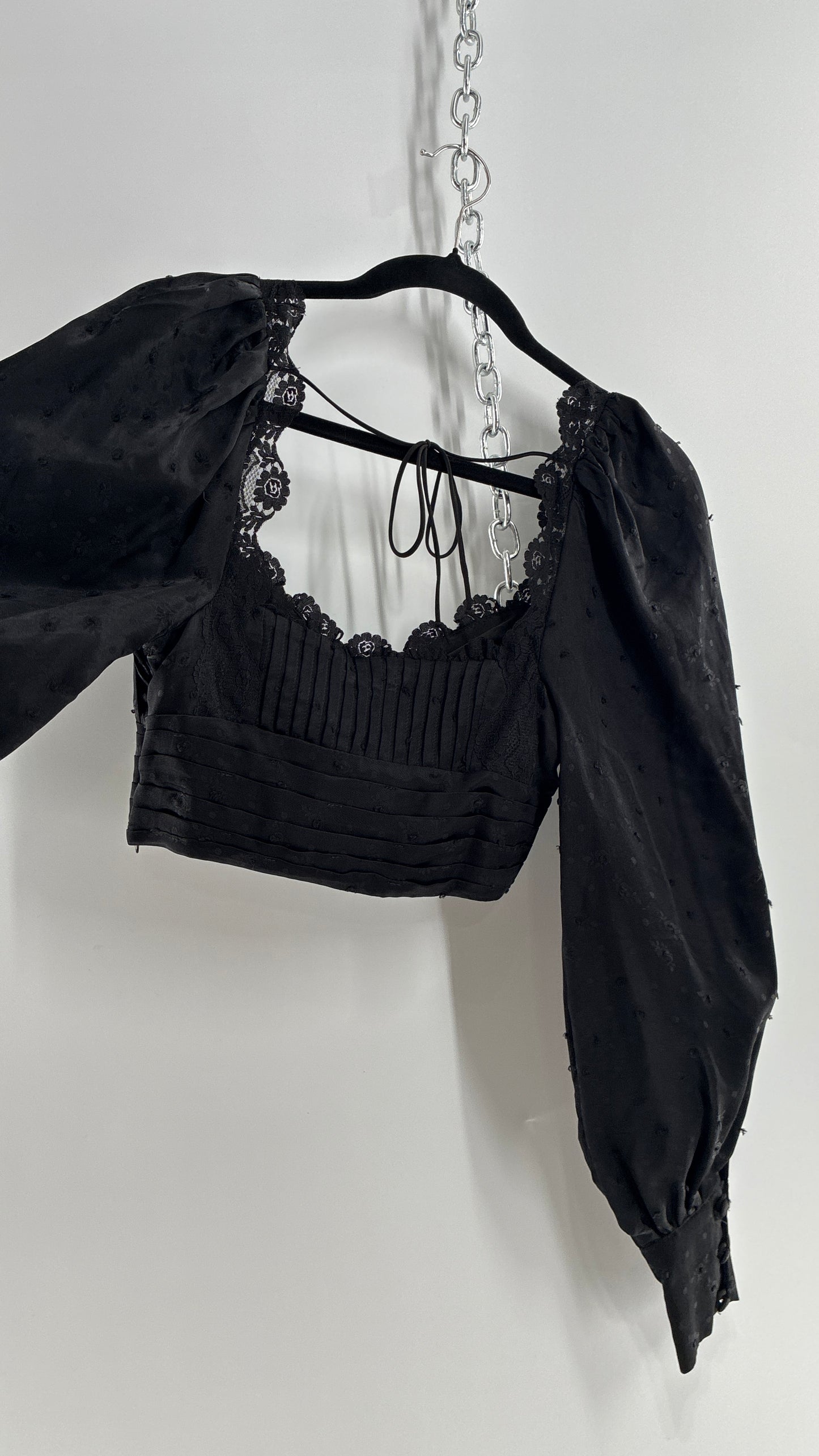 For Love & Lemons Liz Black Balloon Sleeve Ruched Bodice Blouse (XS)