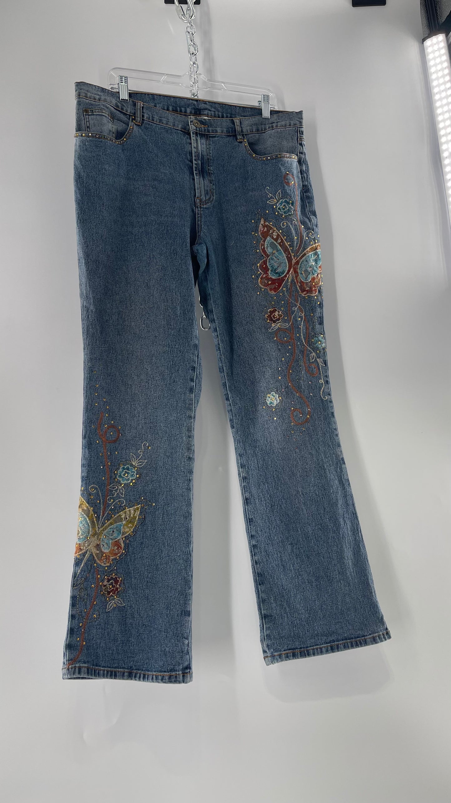 Vintage Diane Gilman Kickflare Denim with Embroidered Butterfly Motifs (14)