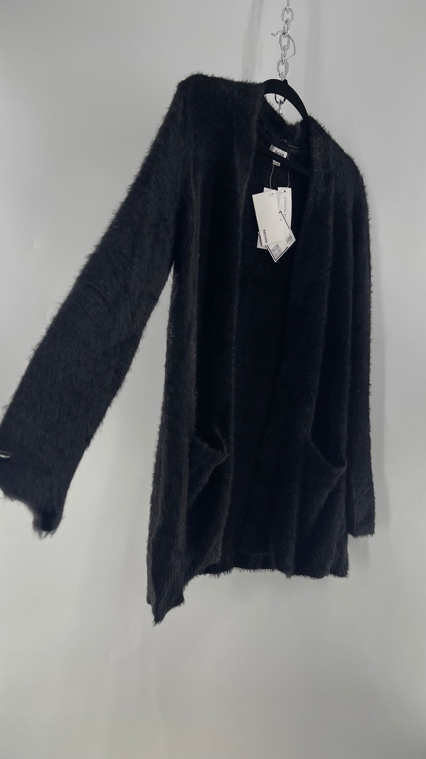 Kensie Black Fuzzy Slouchy Cardigan with Pockets and Tags Attached (Small)