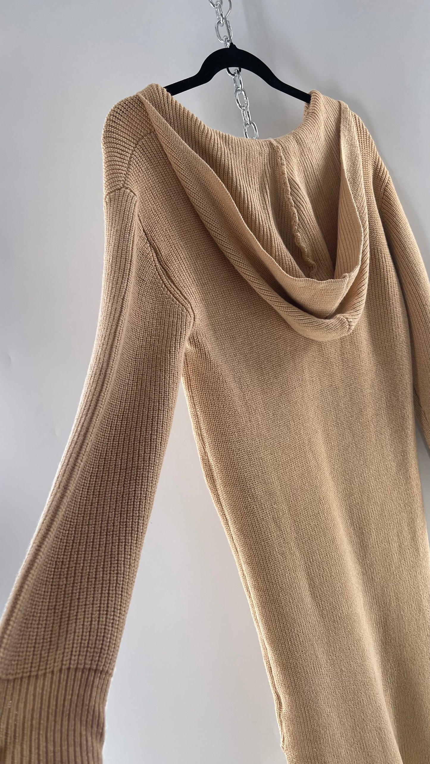 Free People Tan Knit Hoodie Maxi (Medium)