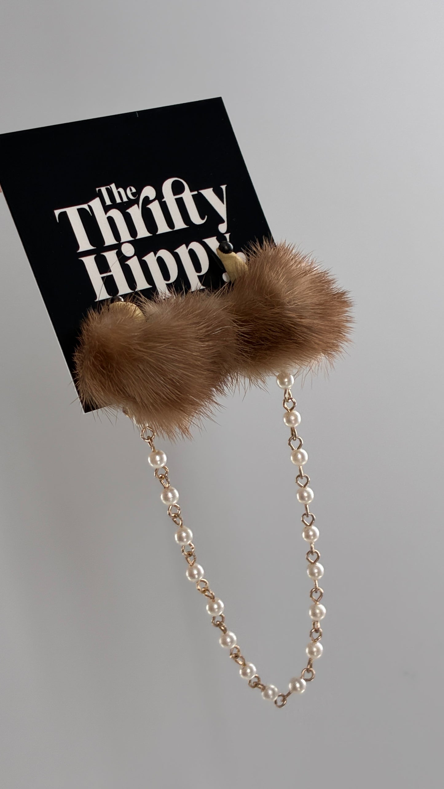 Vintage Real Fur Critter Collar Clips with Pearl Beading