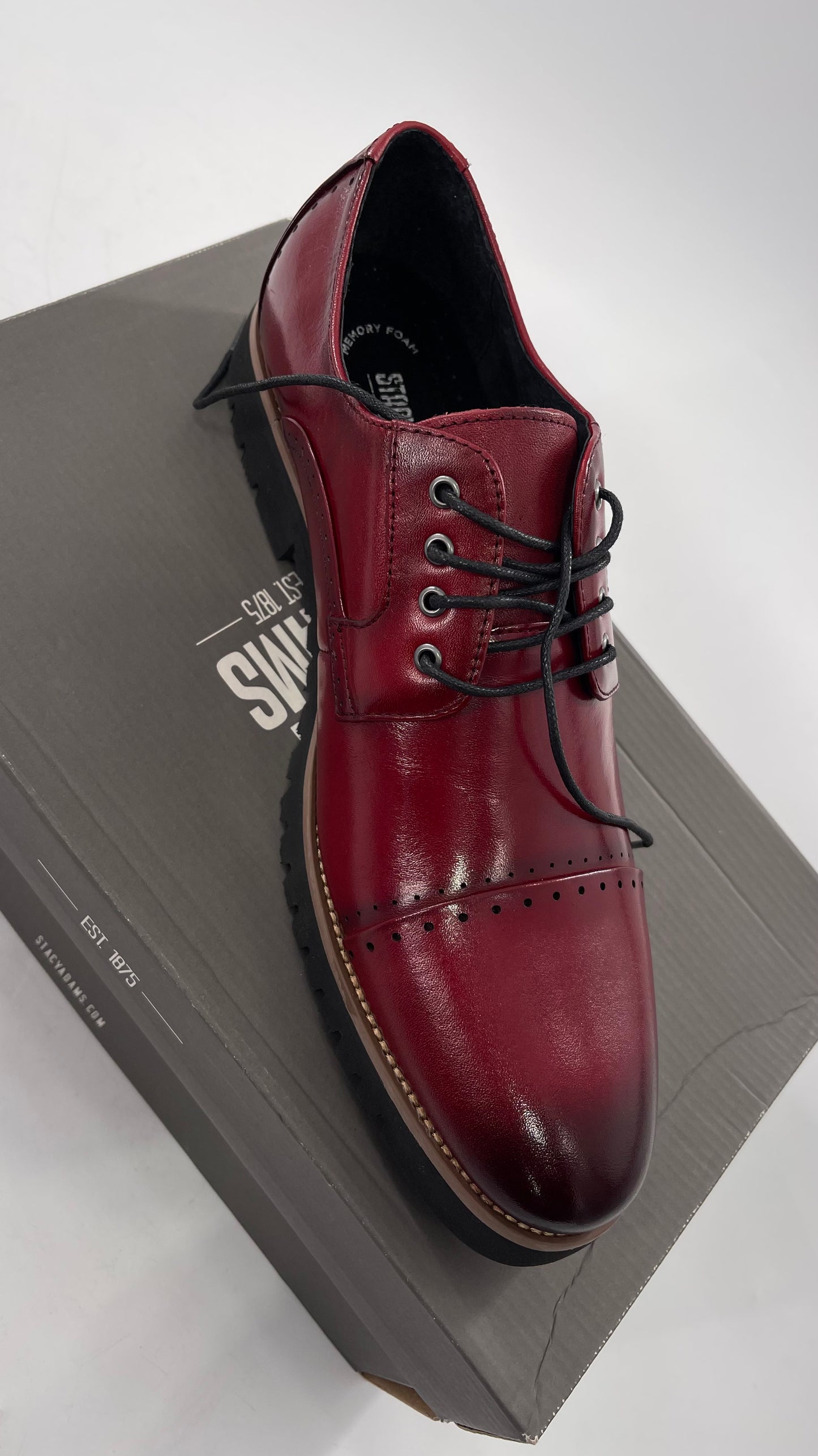 Stacy Adam’s Cherry Red Leather Oxfords with Cap Toe Detail (10)