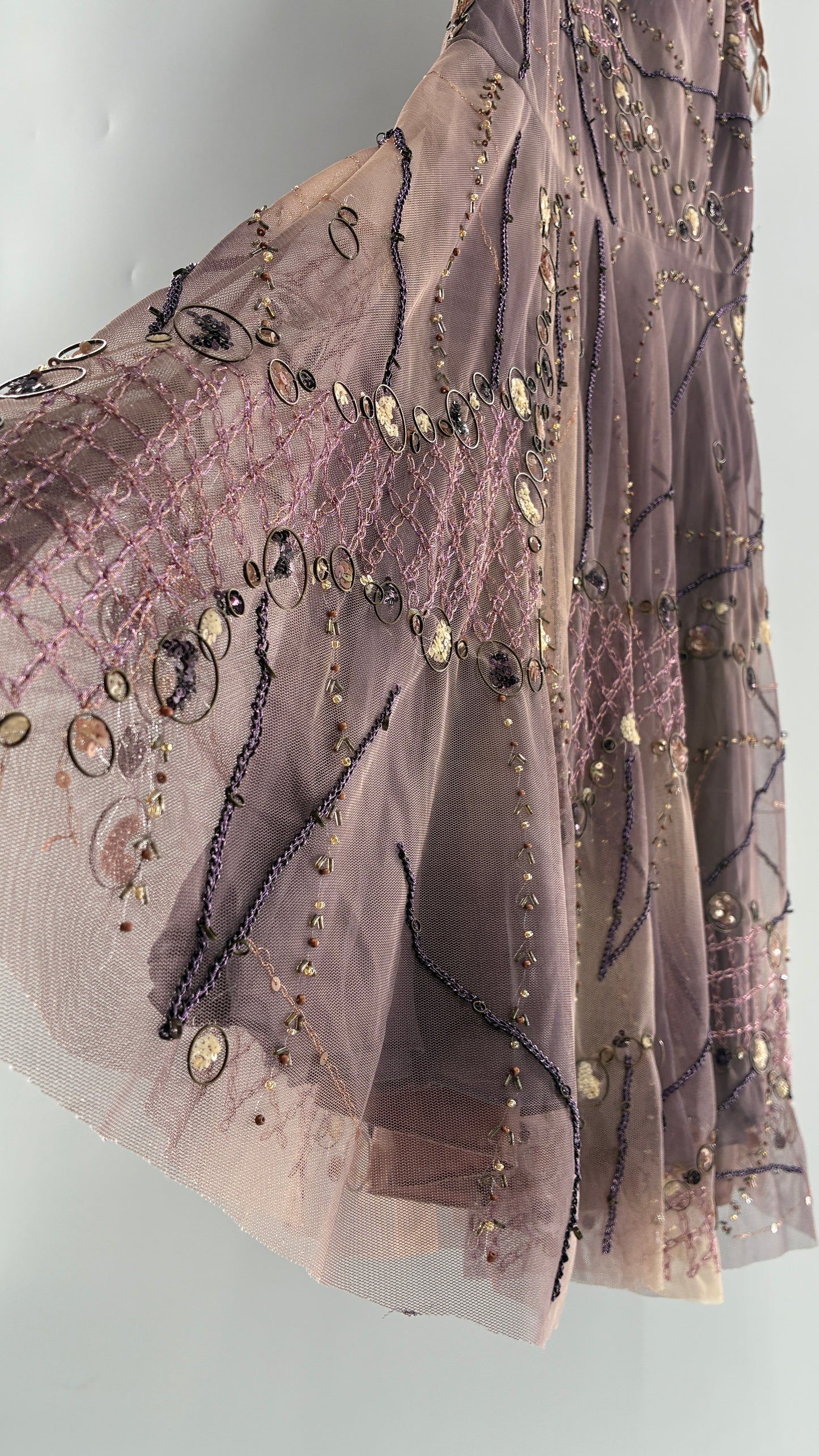 Vintage ALBERTO MAKALI Completely Embroidered and Beaded Maxi Asymmetric Dusty Purple Skirt (4)