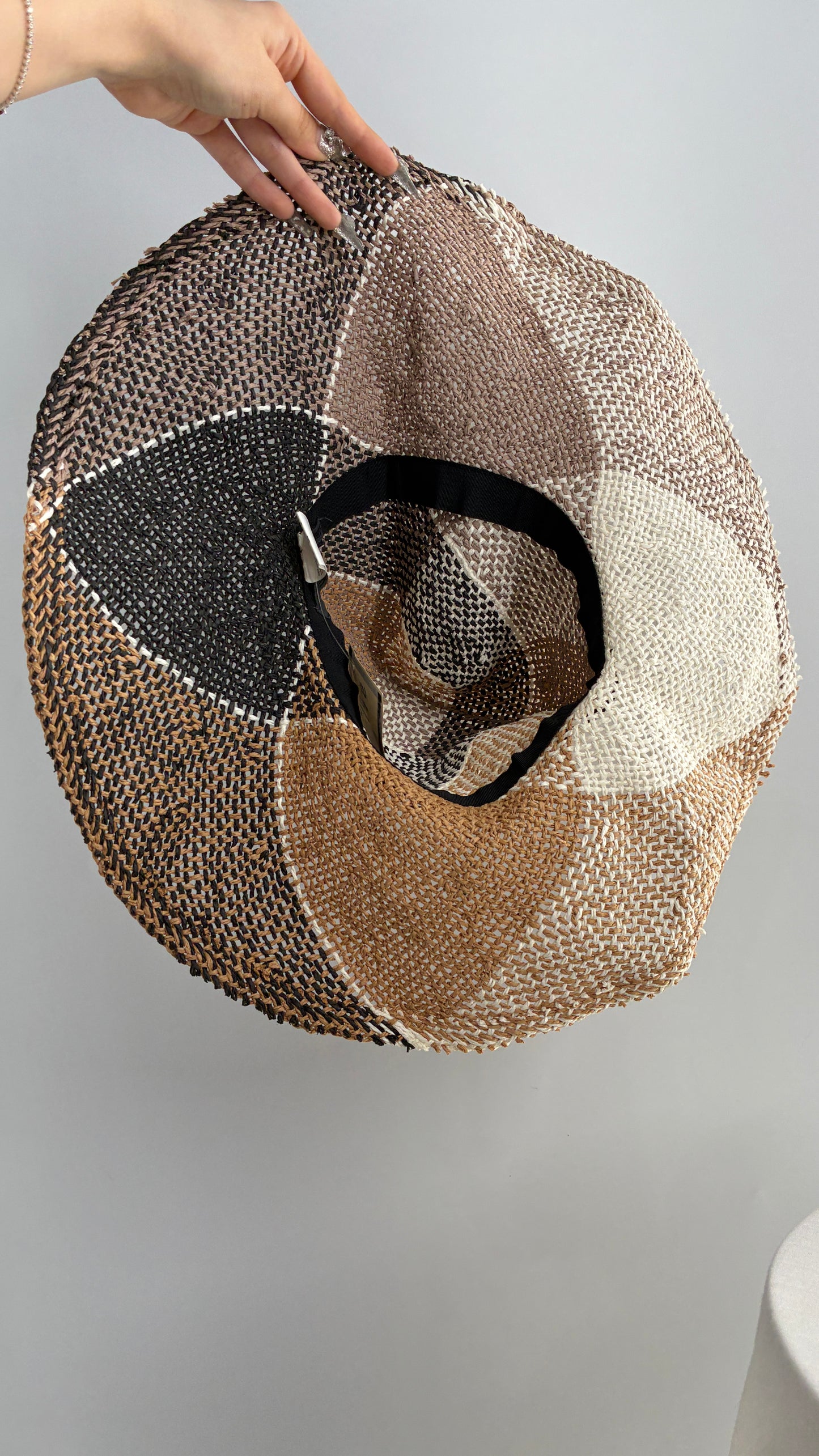 Vintage Oversized Straw Color Block Neutral Sun Hat