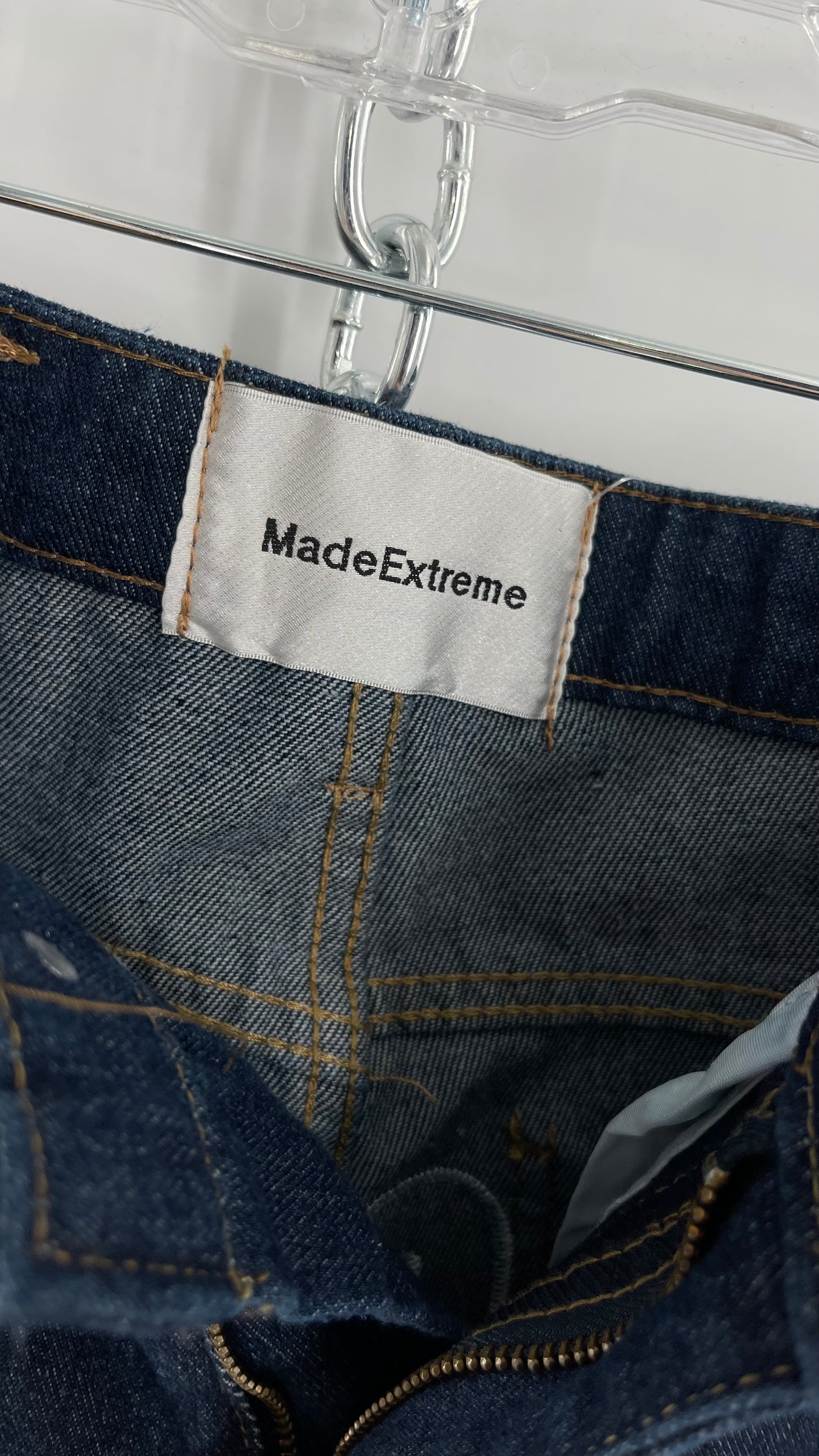 MadeExtreme Dark Wash Denim with Skull/Heart Patches and Bum Embroidery (Medium 8)