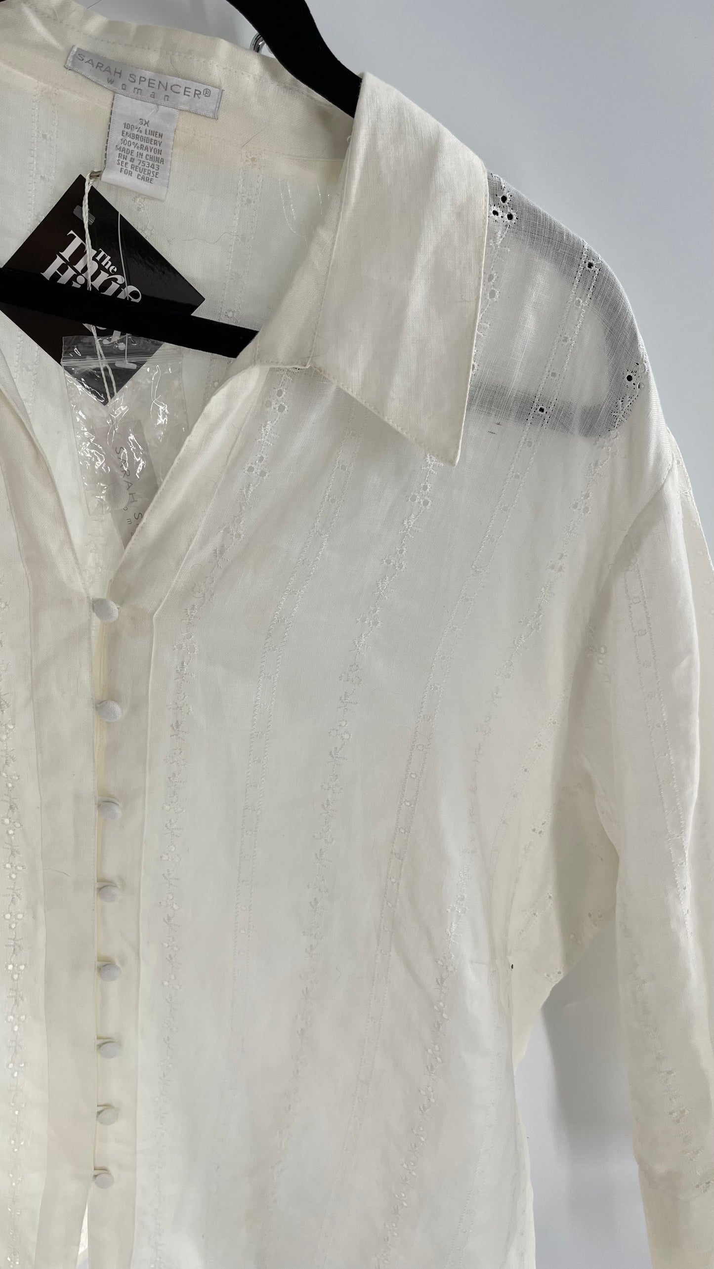 Sarah Spencer Off White 100% Embroidered Linen Blouse with Tags Attached (3X)