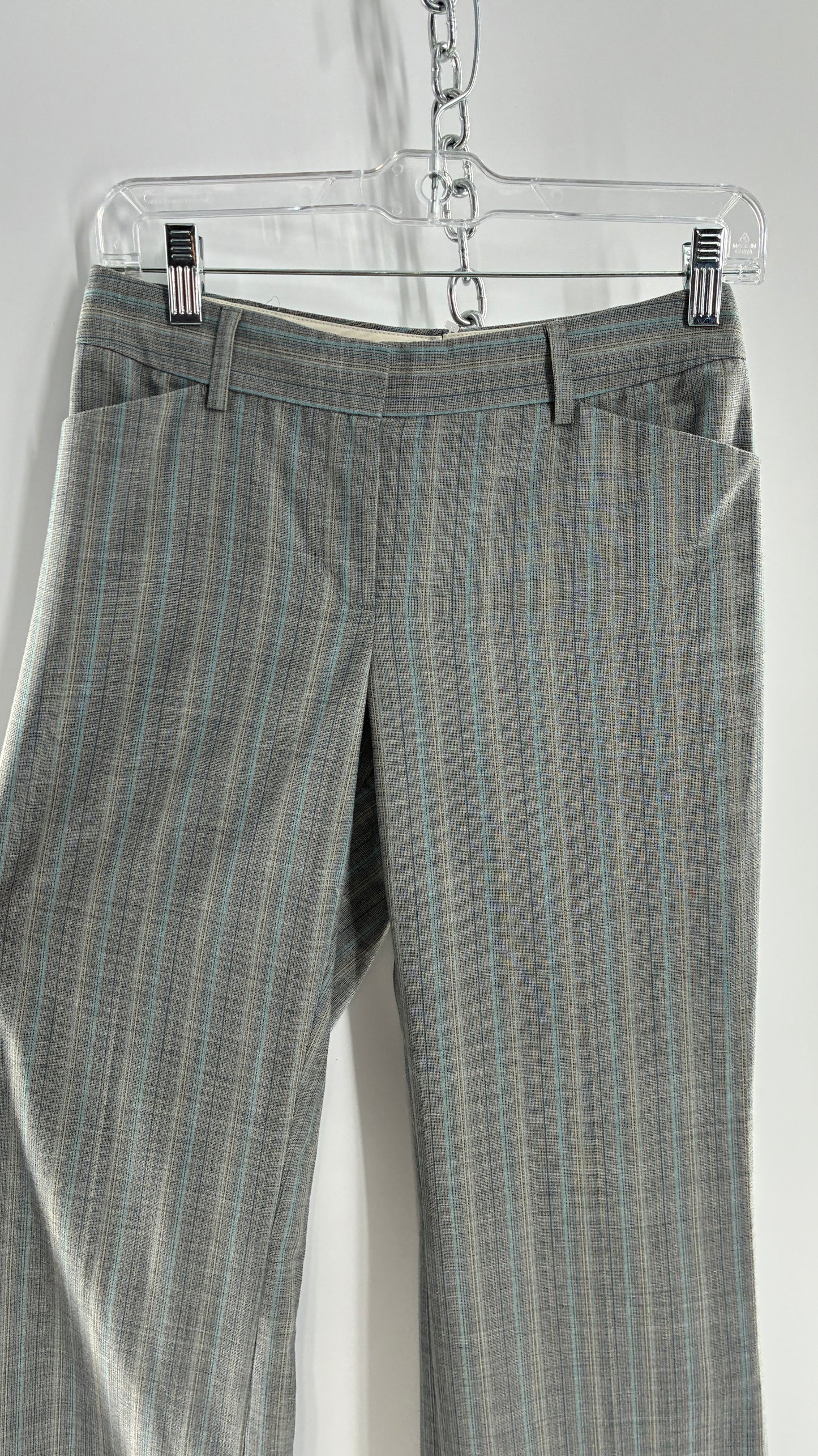 Vintage 1990s EXPRESS Editor Iconic Grey and Blue Low Rise Kickflare Pants (1)