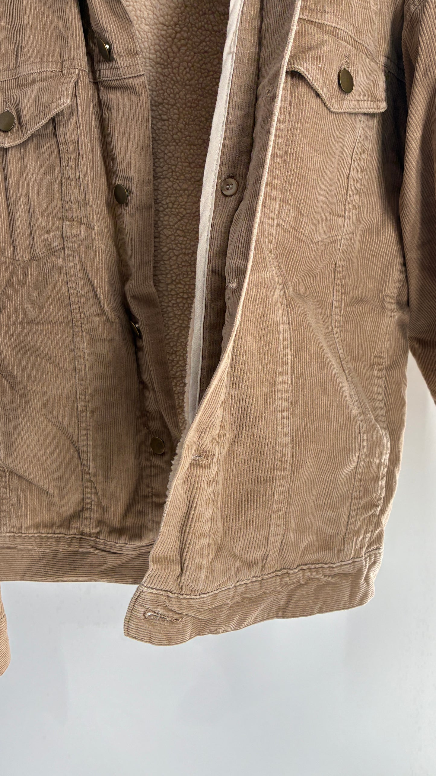 Vintage Brown Corduroy Jacket with Sherpa Lining and Collar (Adult S)
