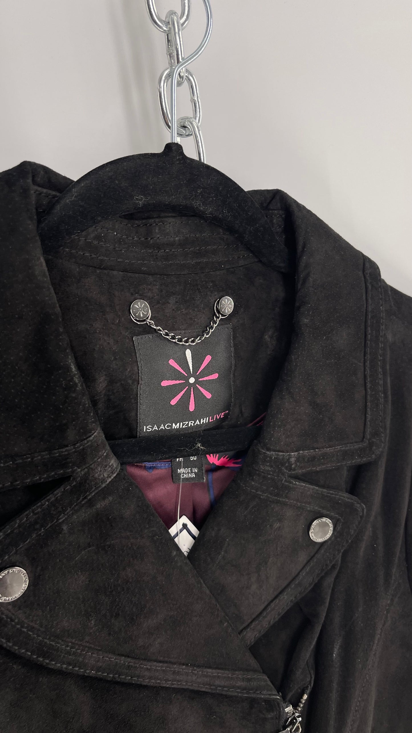 Vintage Isaac Mizrah Black Suede Leather Motorcycle Style Jacket (16)