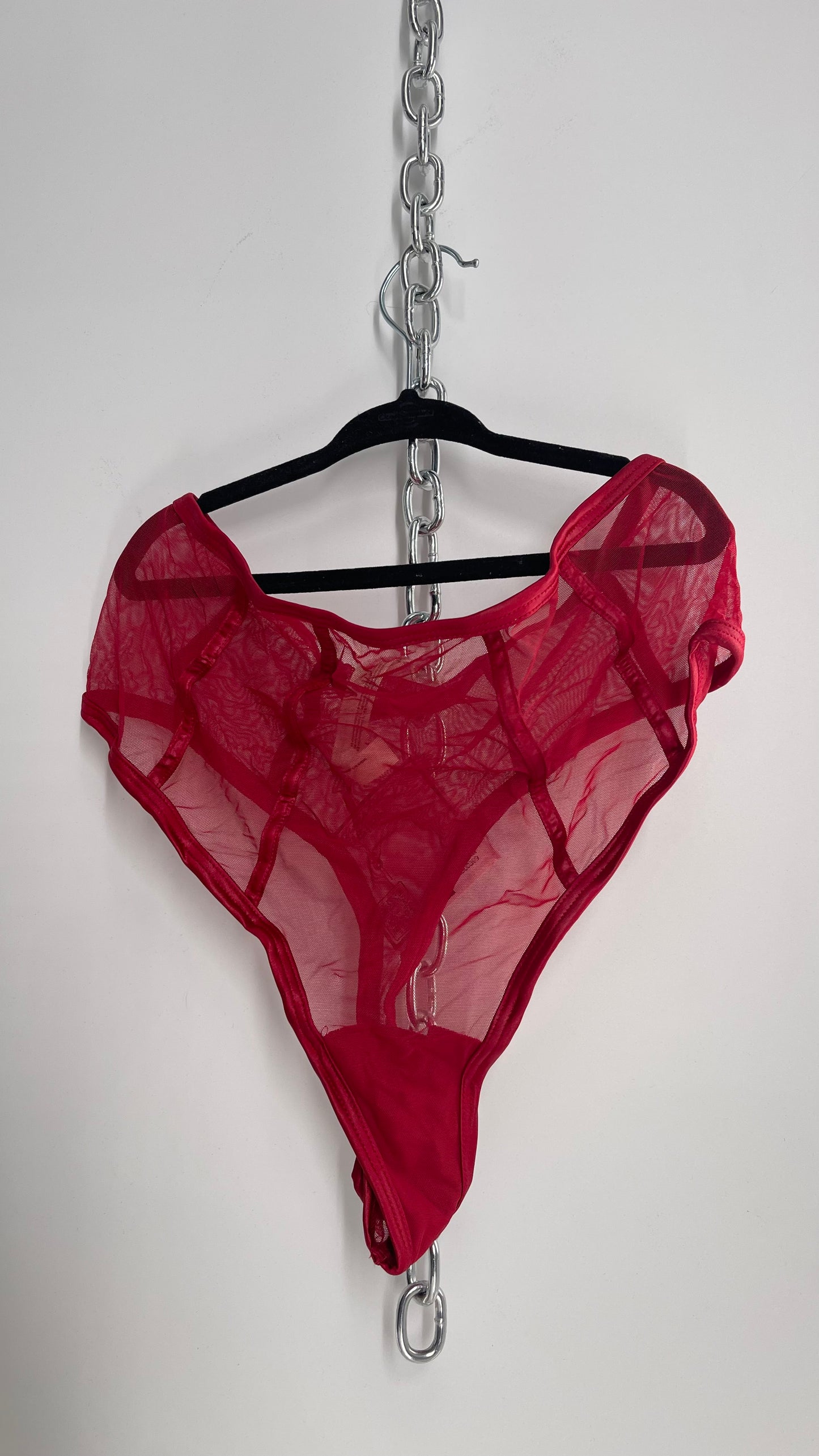 Intimately Free People NWOT Red High Waisted Thong with Red Satin Piping (Medium)
