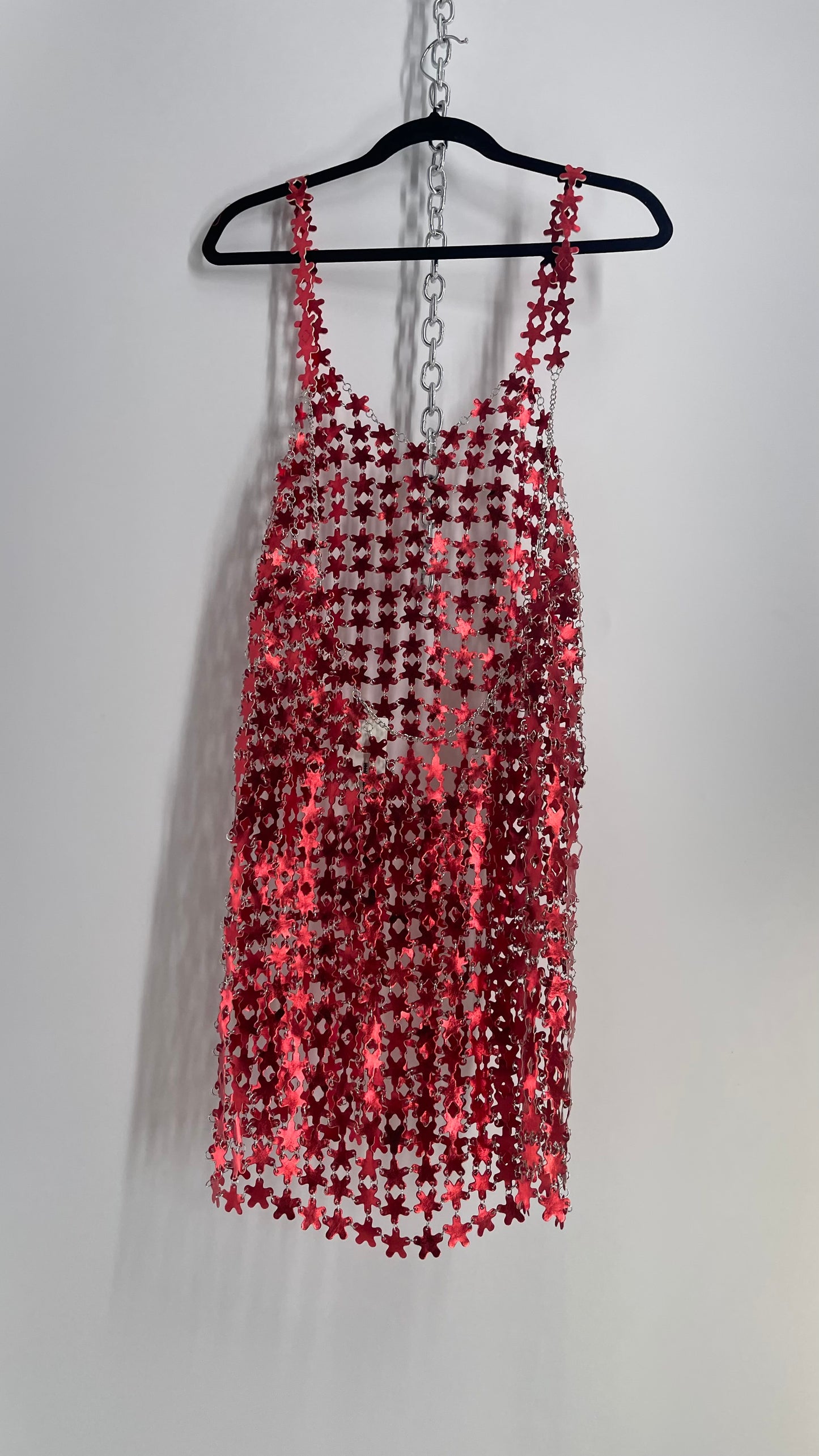Urban Outfitters Chain Link Metallic Red Star Dress with Open Back