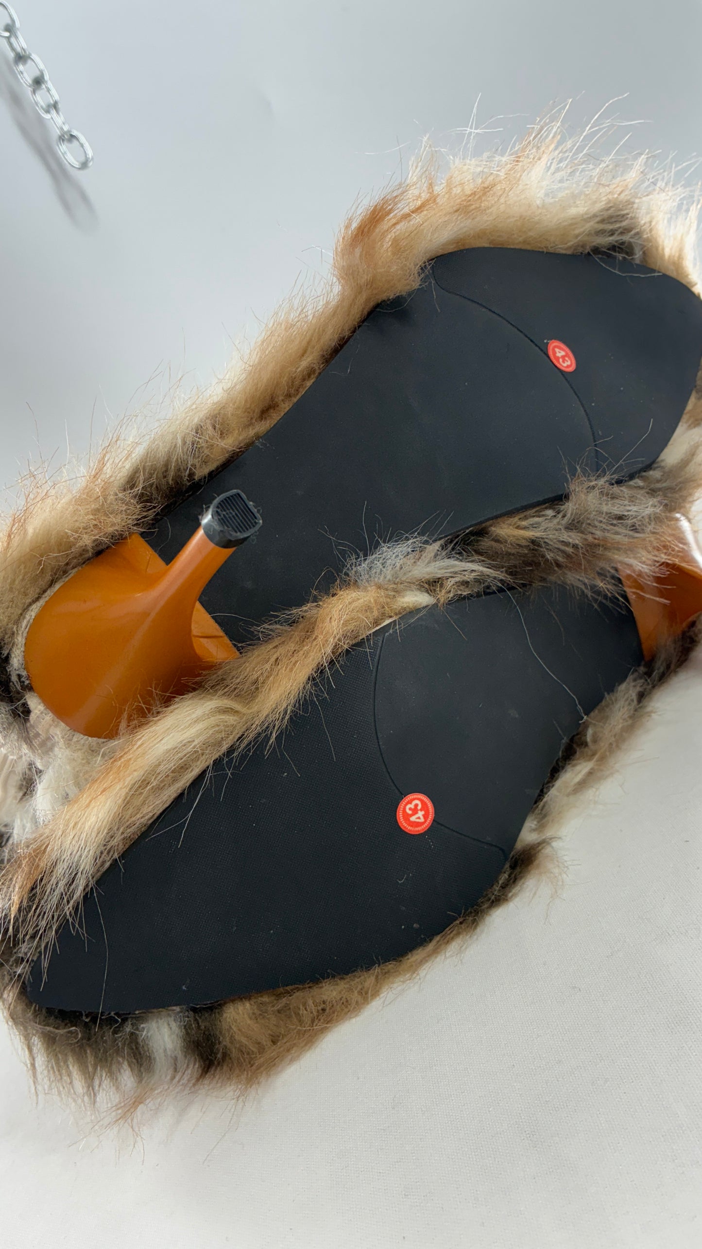 Vintage Mixed Tone Vegan Fur, Knee High, Pointed Toe Boots (43)