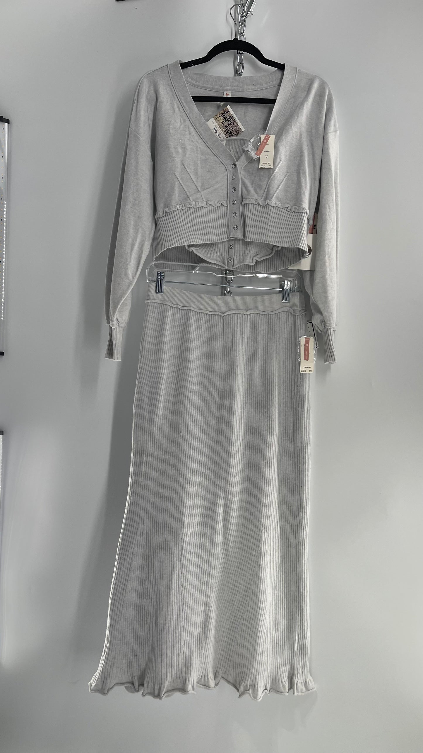 Daily Practice x Anthropologie 3-Piece Knit Loungewear Set: Button-front Tank, Cardigan and Skirt with Tags Attached (Medium)