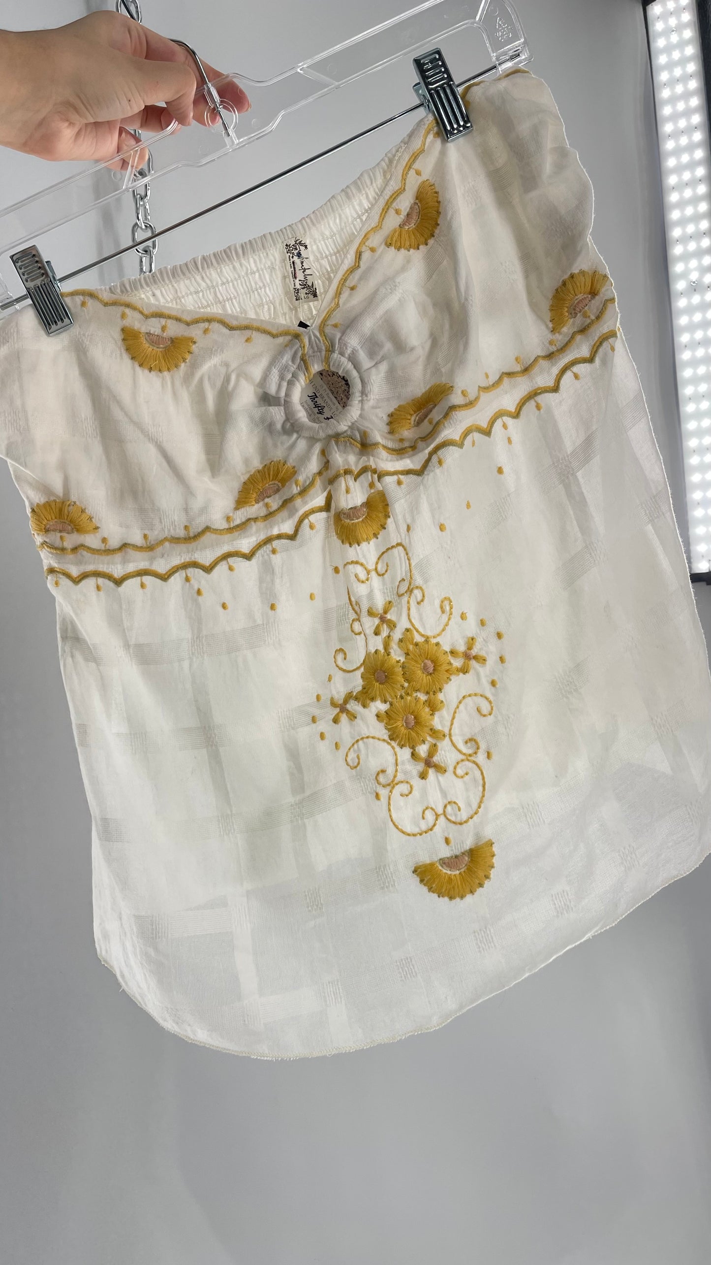 Intimately Free People White Cotton Tube Tank with Yellow Embroidered Detailing (L)