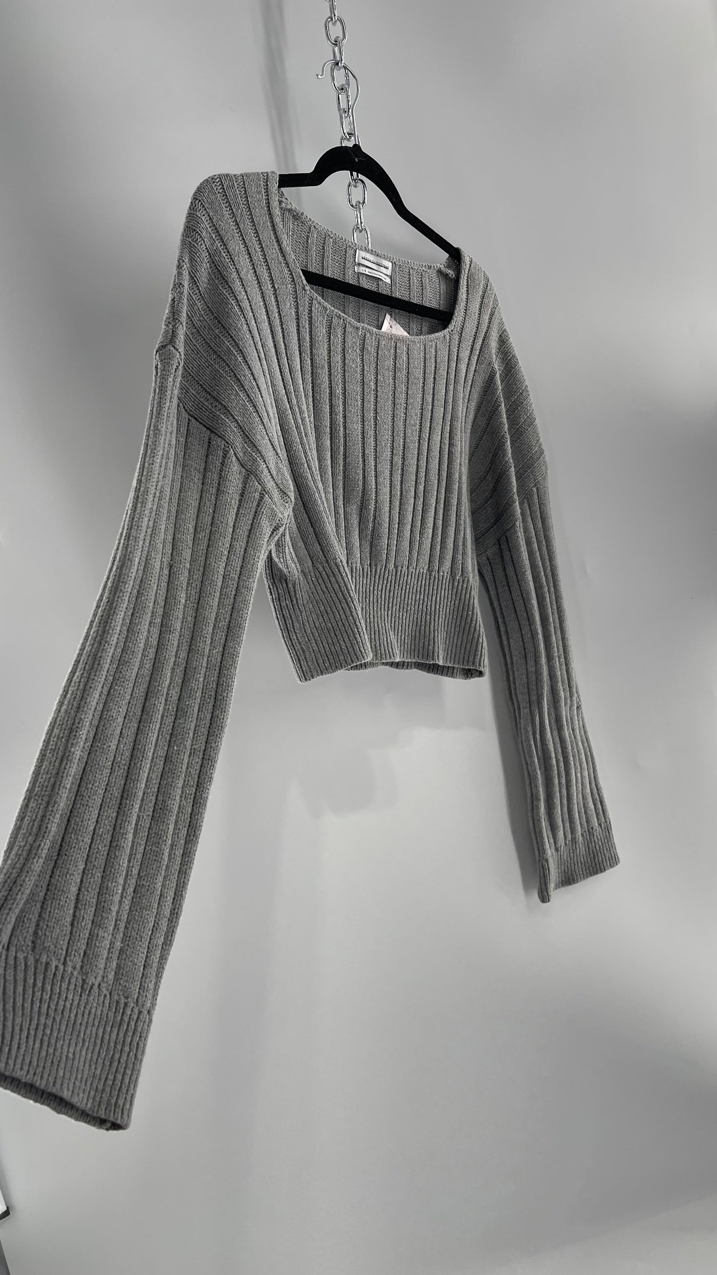 Urban Outfitters Grey Knit Ribbed Cropped Sweater (L)
