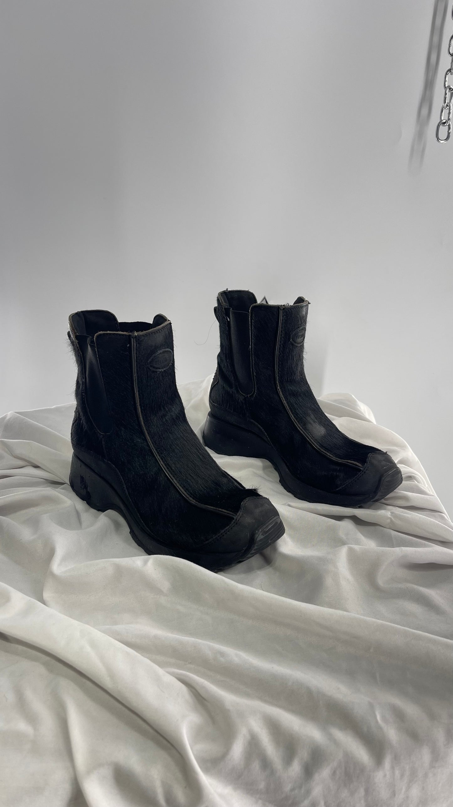 Vintage TECHNICA Black Cow Hide Round Toe Chunky Sole Boots (7.5)