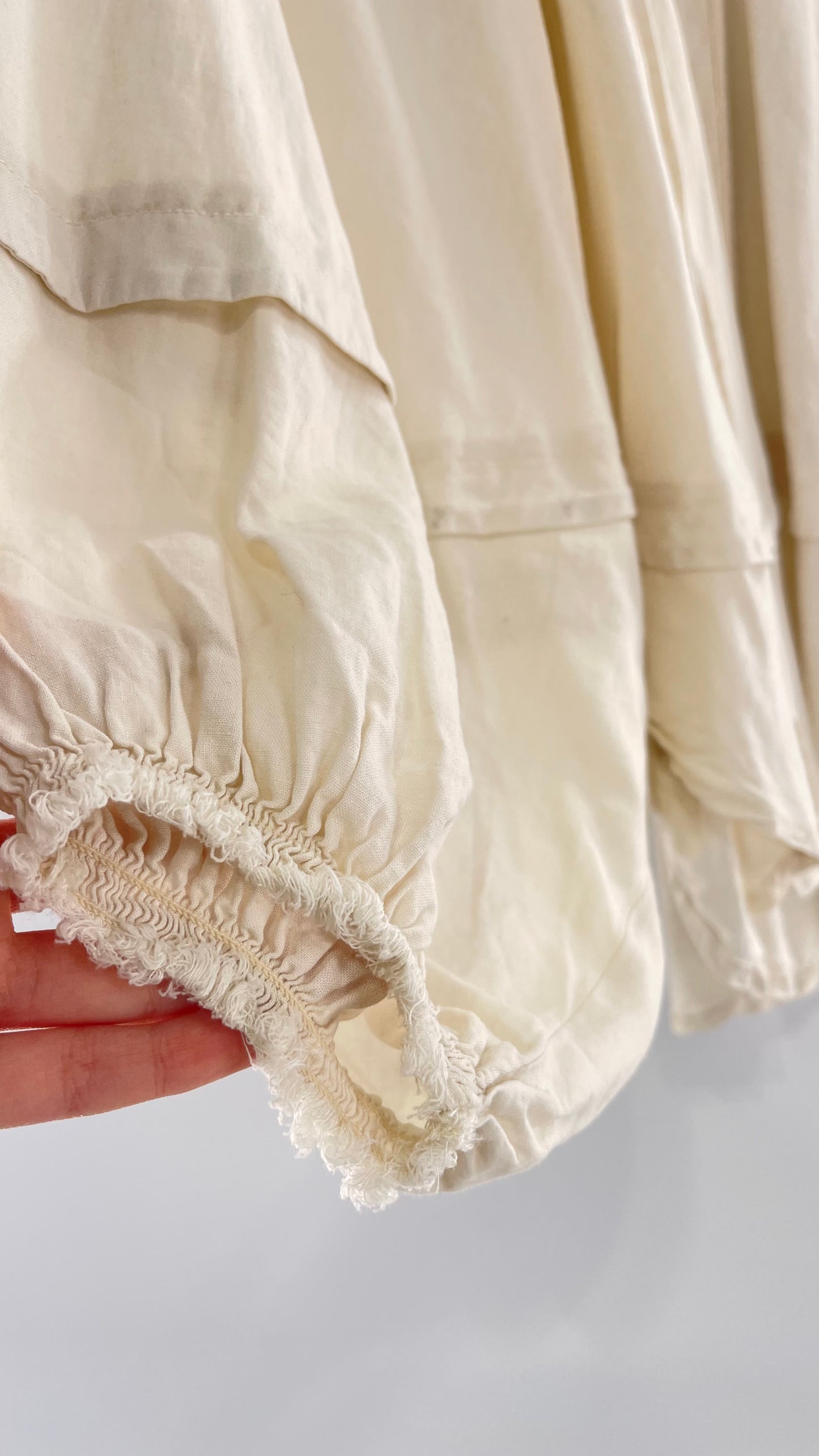 Free People Beige Off White Billow/ Prairie Sleeve Cape Blouse (Small)