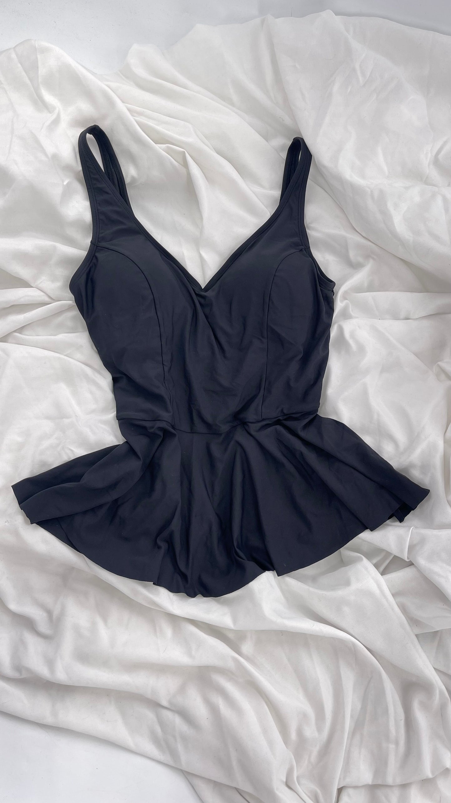 Anthropologie ALIHOP Black Peplum Swim Top with Built In Bra (Medium)