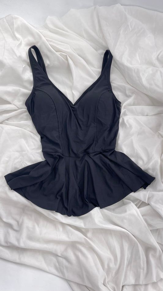 Anthropologie ALIHOP Black Peplum Swim Top with Built In Bra (Medium)