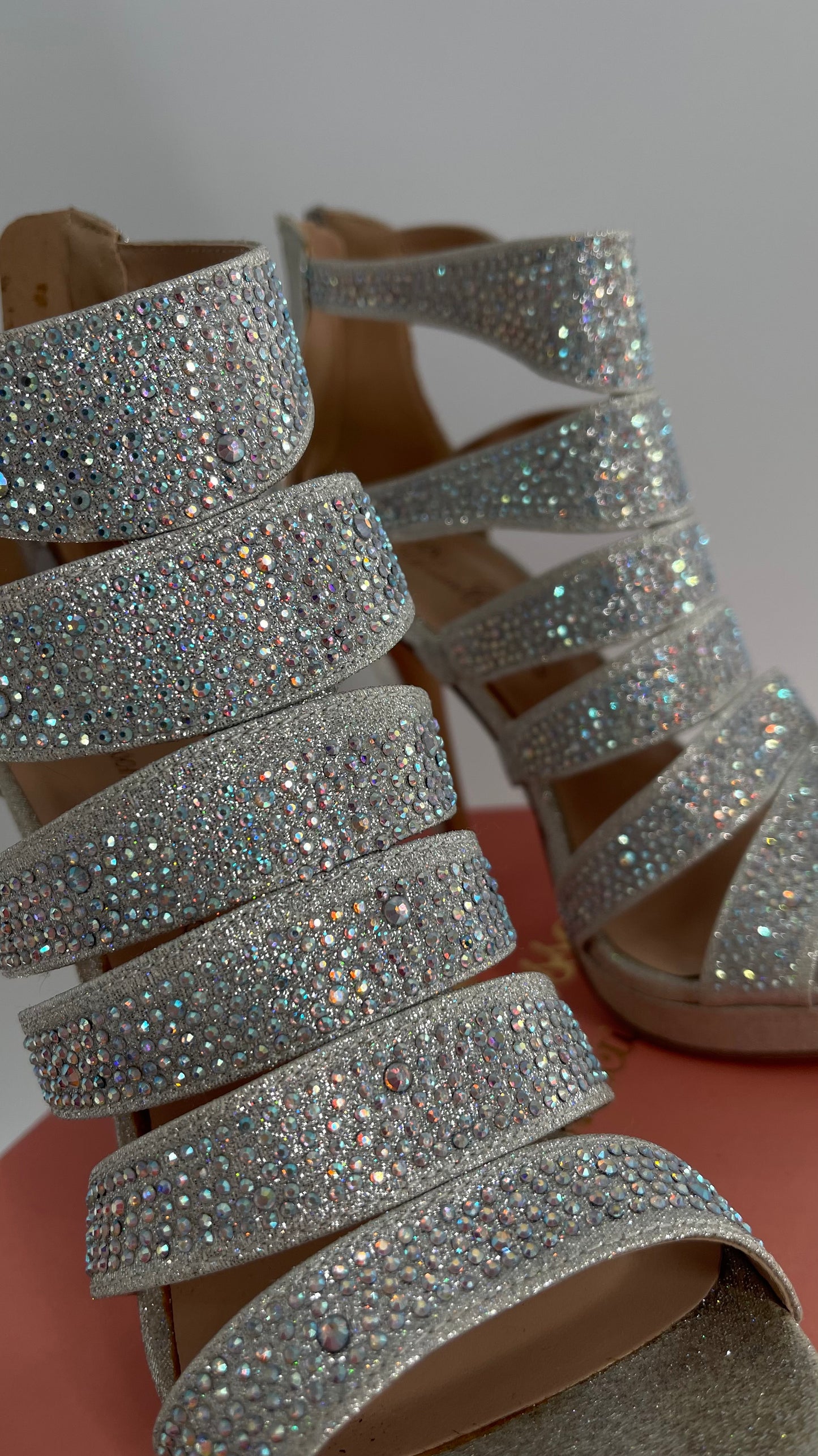 De Blossom Silver Glitter Platform Heels with Rhinestones (7)