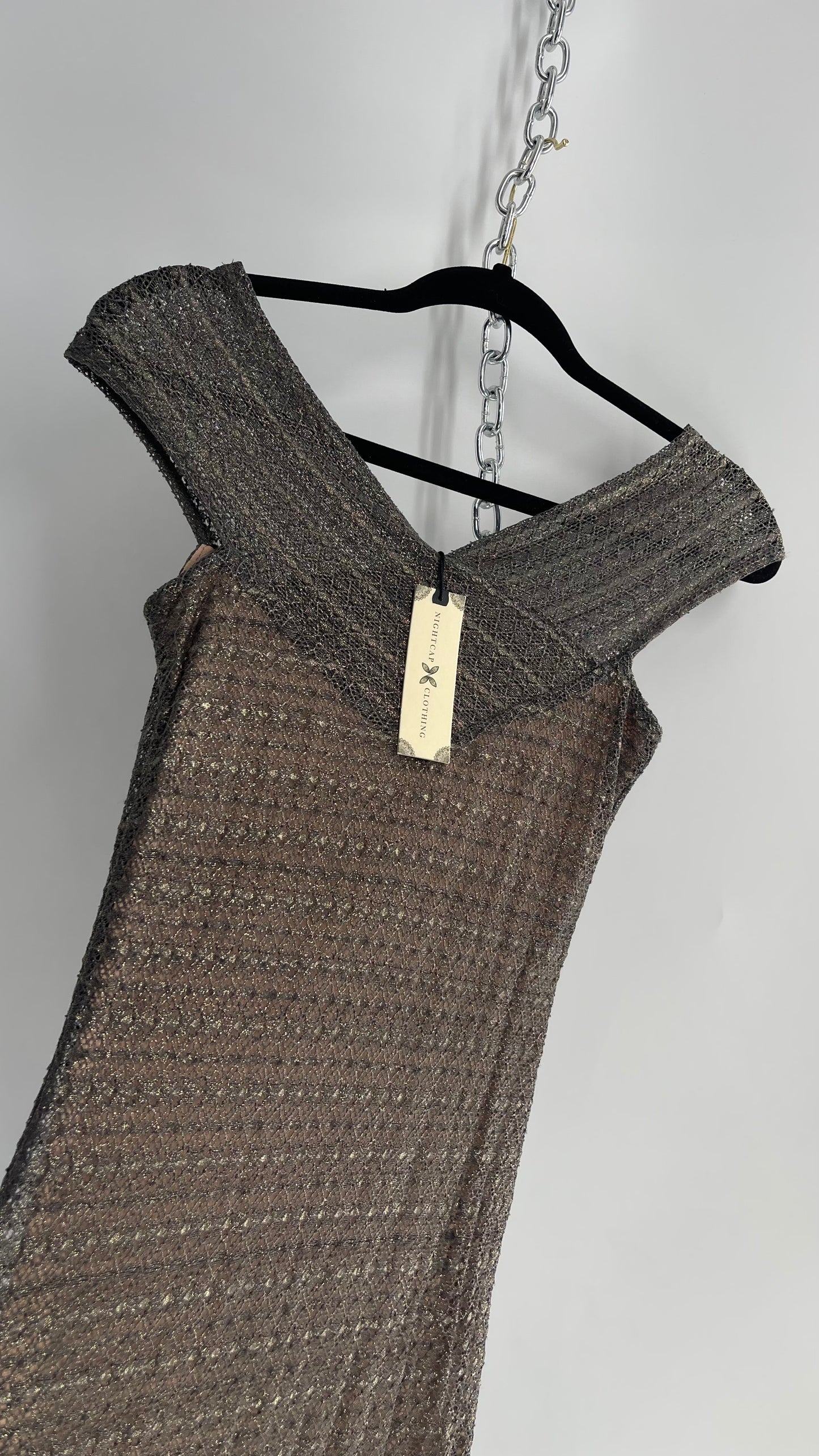 Nightcap Clothing X Free People Off the Shoulder Metallic Tinsel Lace Dress (XS)