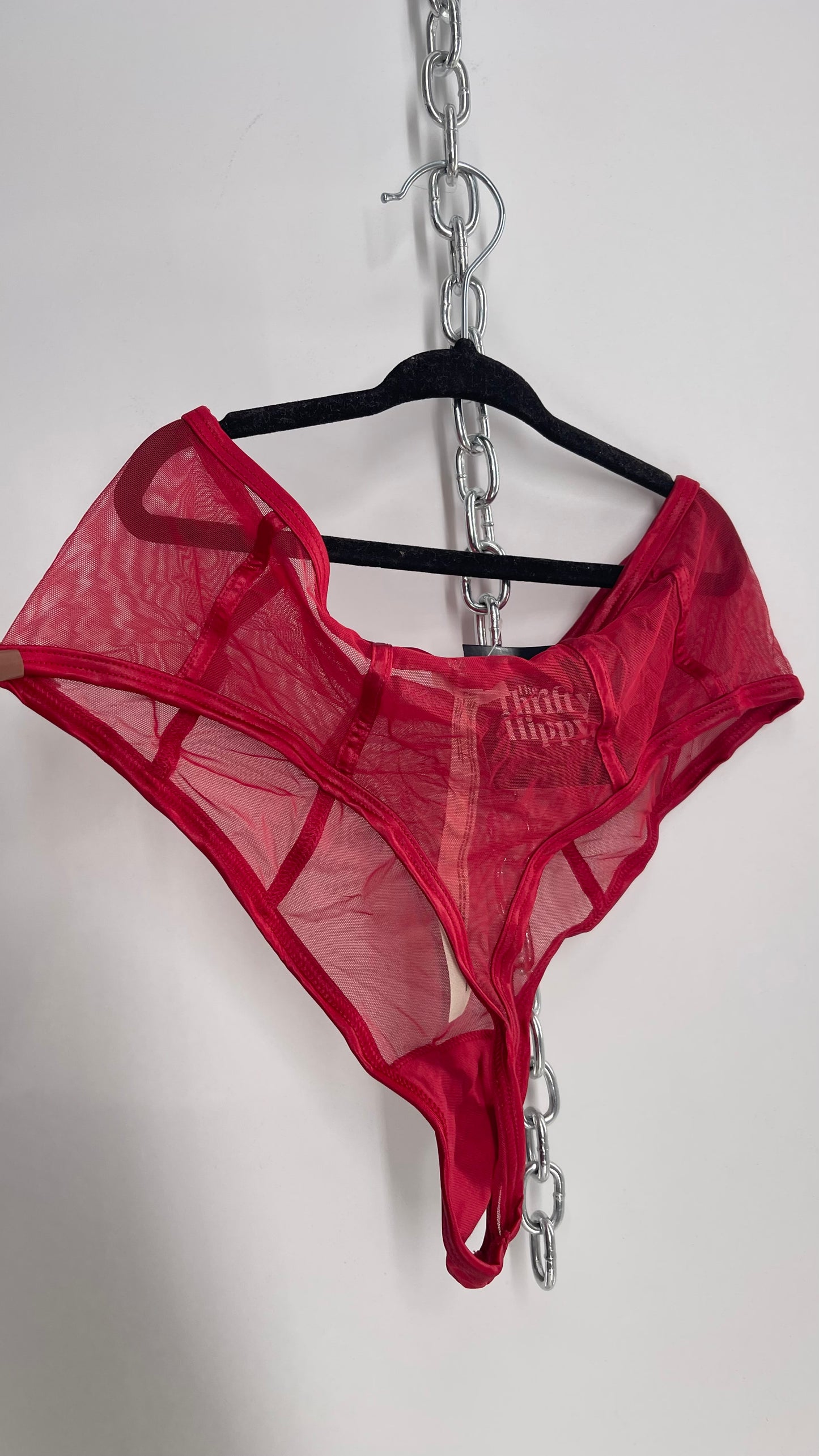 Intimately Free People NWOT Red High Waisted Thong with Red Satin Piping (Medium)