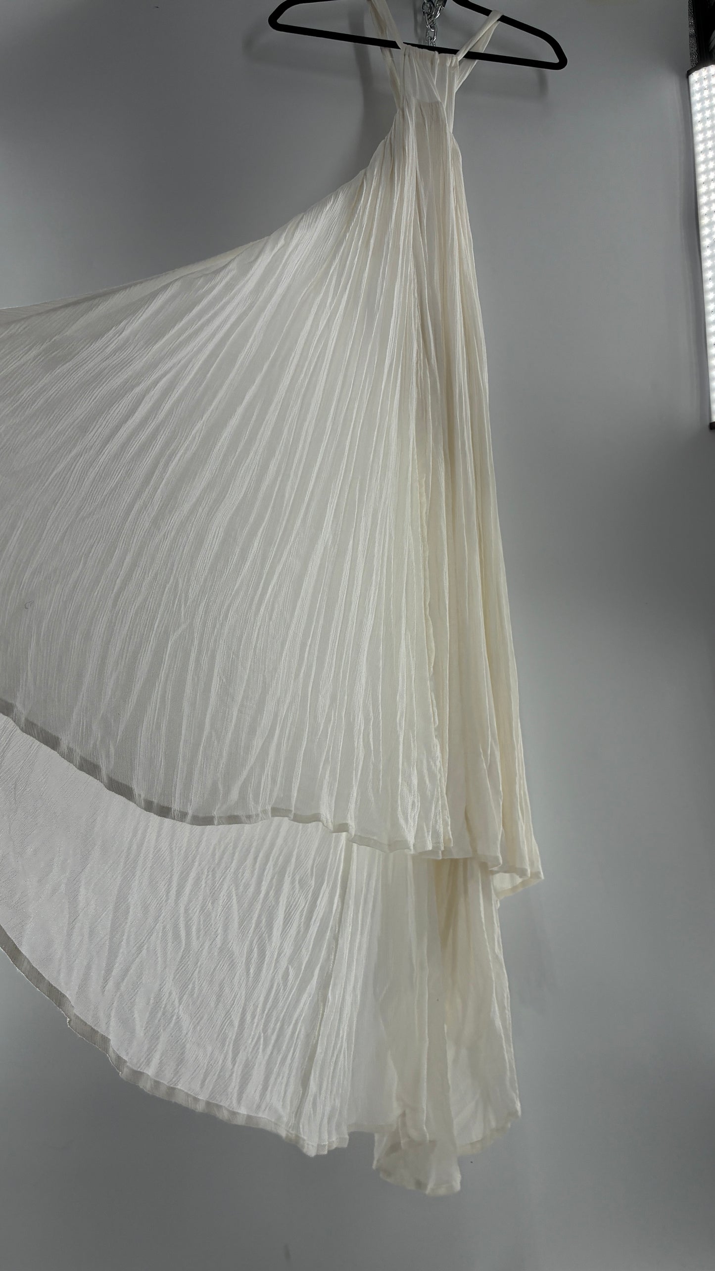 Free People White Voluminous Maxi Gown with Low Open Back (XS)