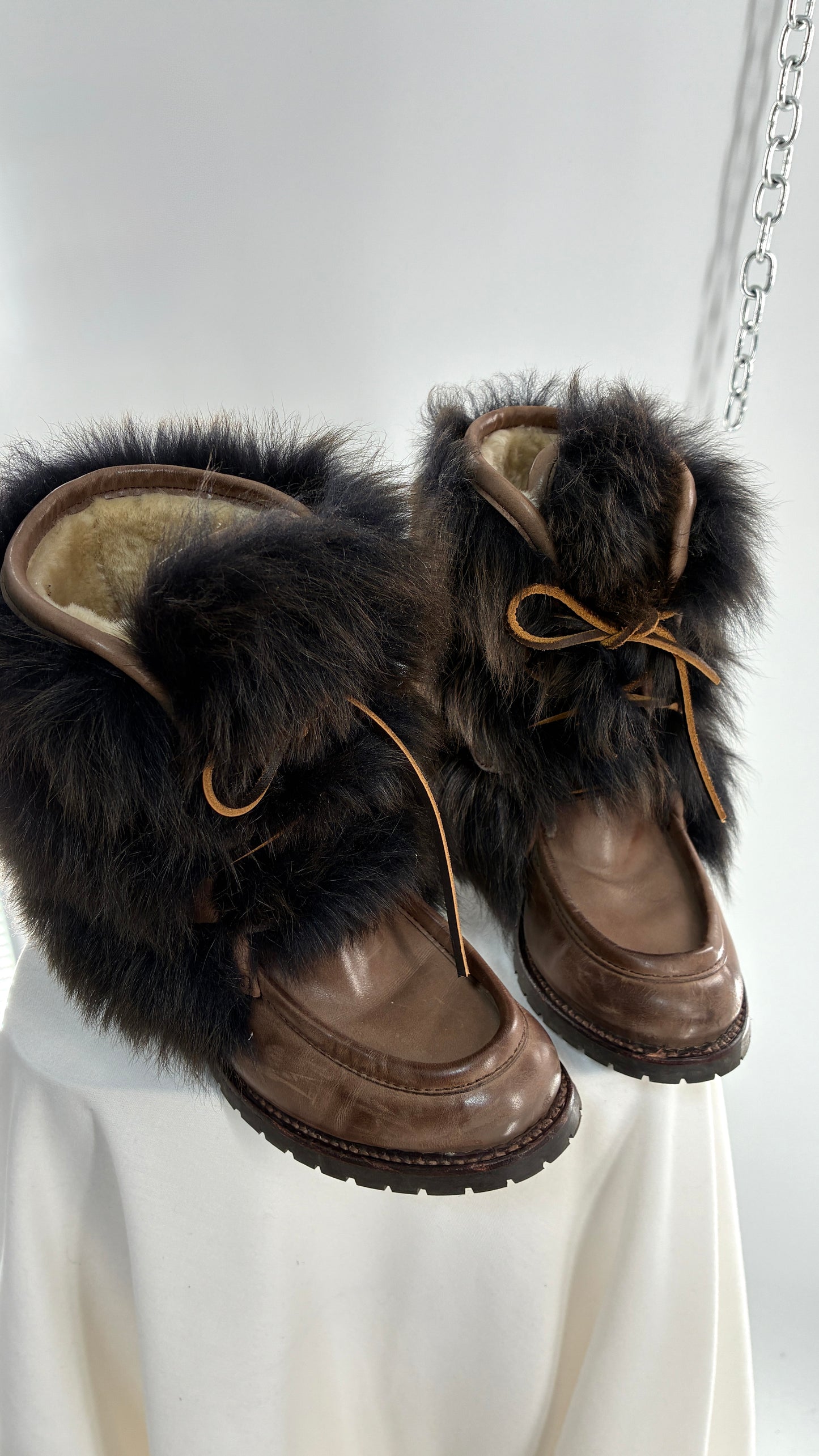 Vintage AERIN Apres Ski Brown Leather Boots with Genuine Fur and Shearling Lining (7)